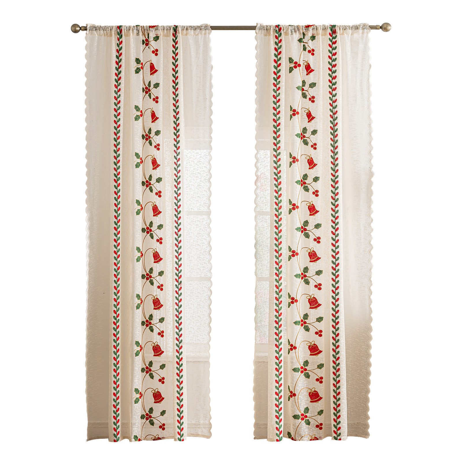 BTTO V&G Vorhang Creme Gaze Vorhang mit Weihnachtsstickerei,Transparenter G günstig online kaufen