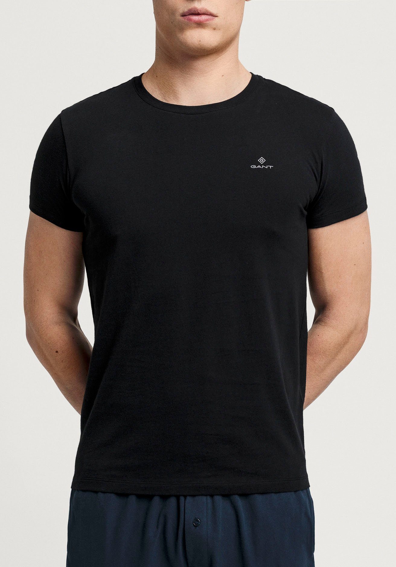 mit Gant Logo-Print Kurzarmshirt (2-tlg) schwarz kleinem