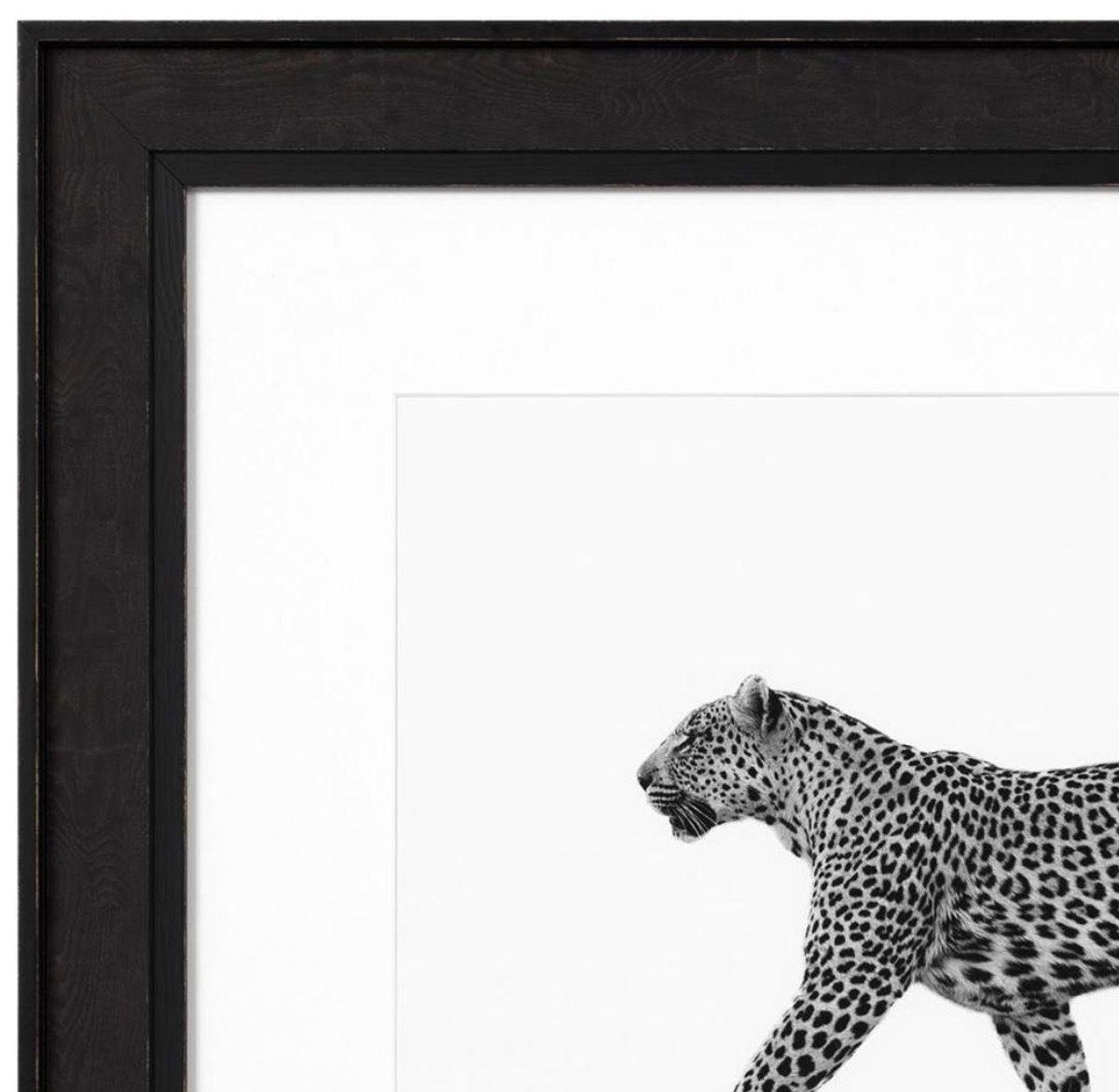 cm mit Luxus Holzrahmen H. Bilderrahmen 93 / Weiß Casa Leopard - 73 Padrino Kunstdruck Bild Schwarz x