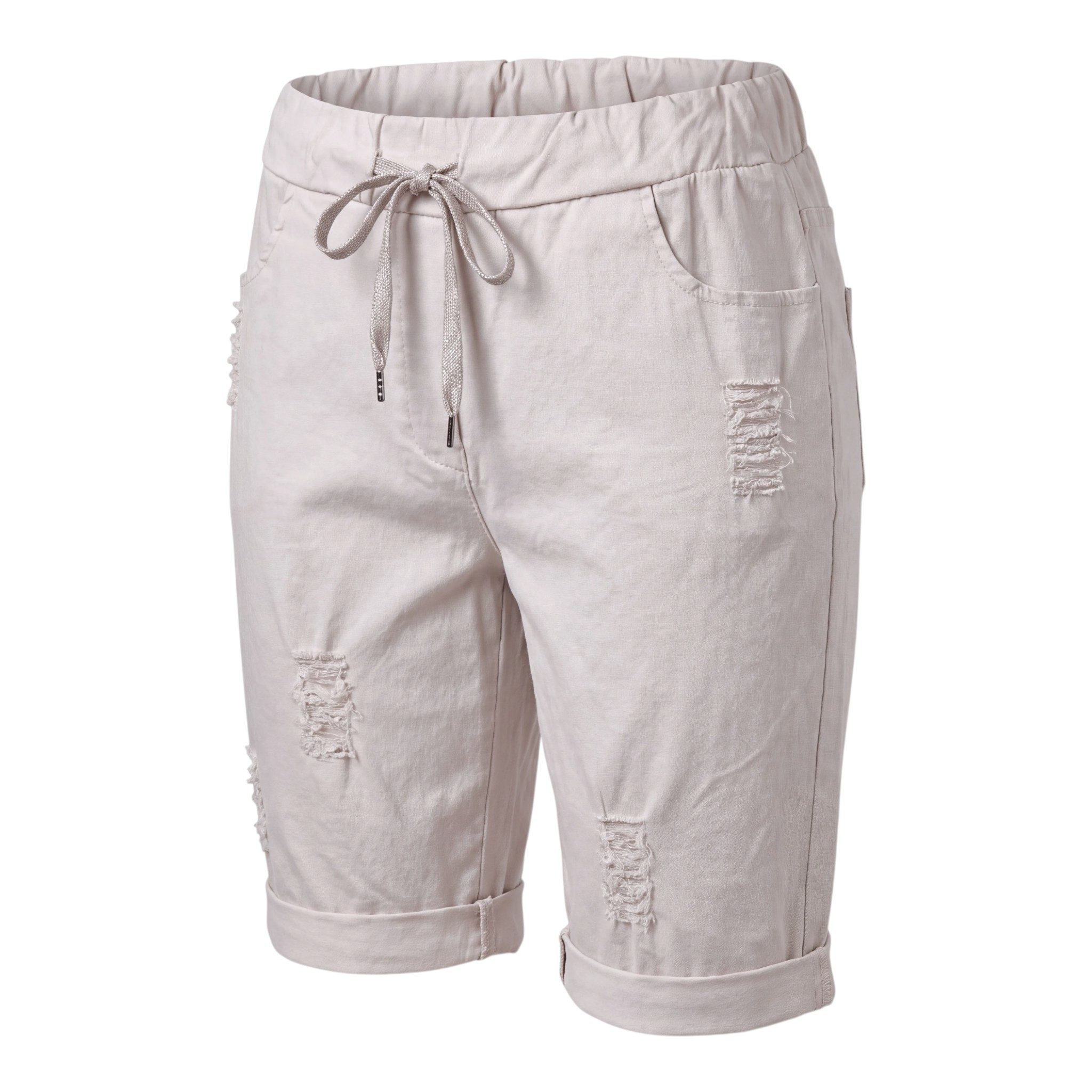 OriginalYou Bermudas Damen Bermuda kurze Sommer Hose im Distressed Look Knitterlook, mit Gummibund & Kordelzug, 38/40 bis 44/46 erhältlich