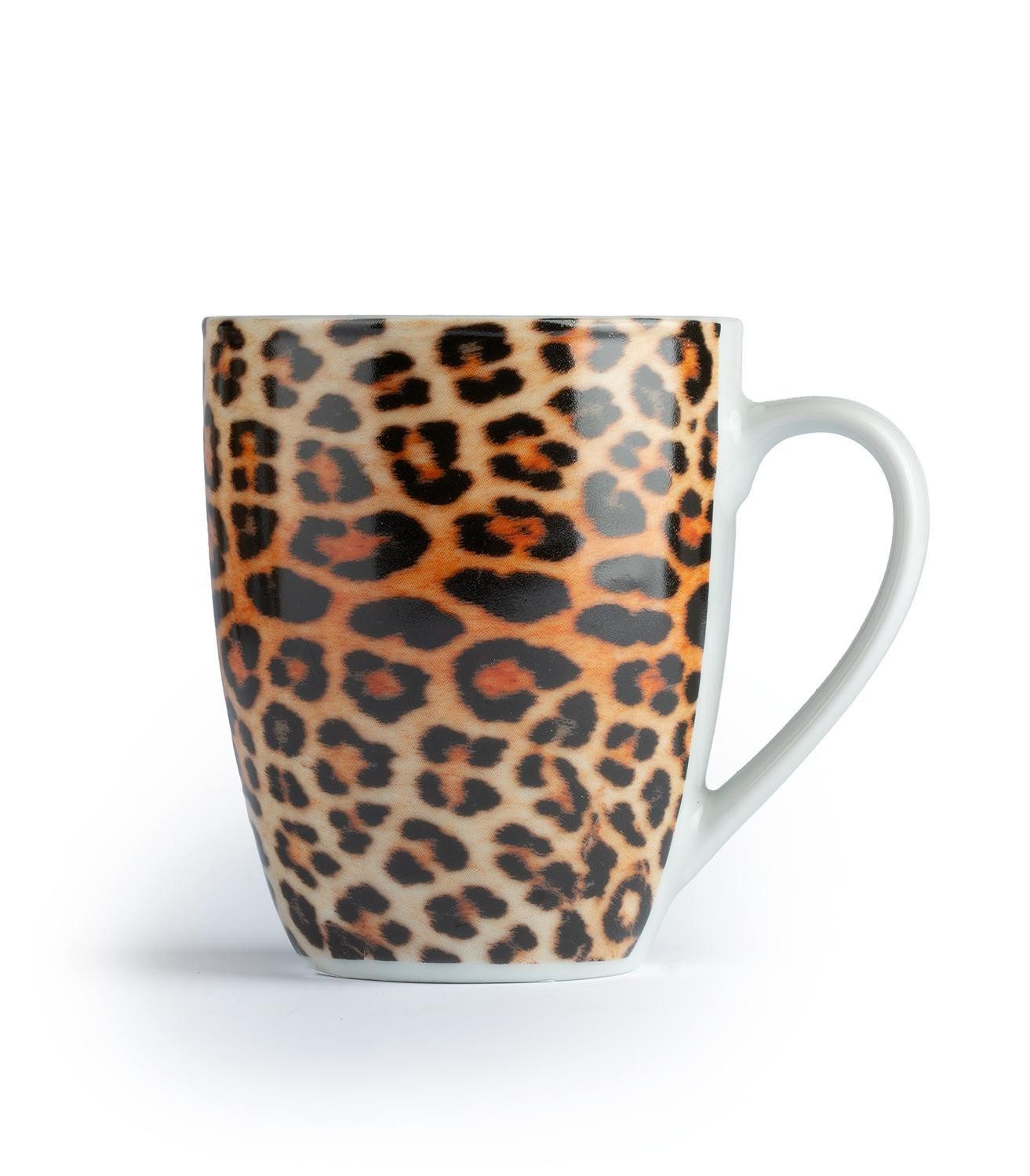 Tasse Kaffeebecher LEOPARD, Braun, Ø 9 cm, Keramik