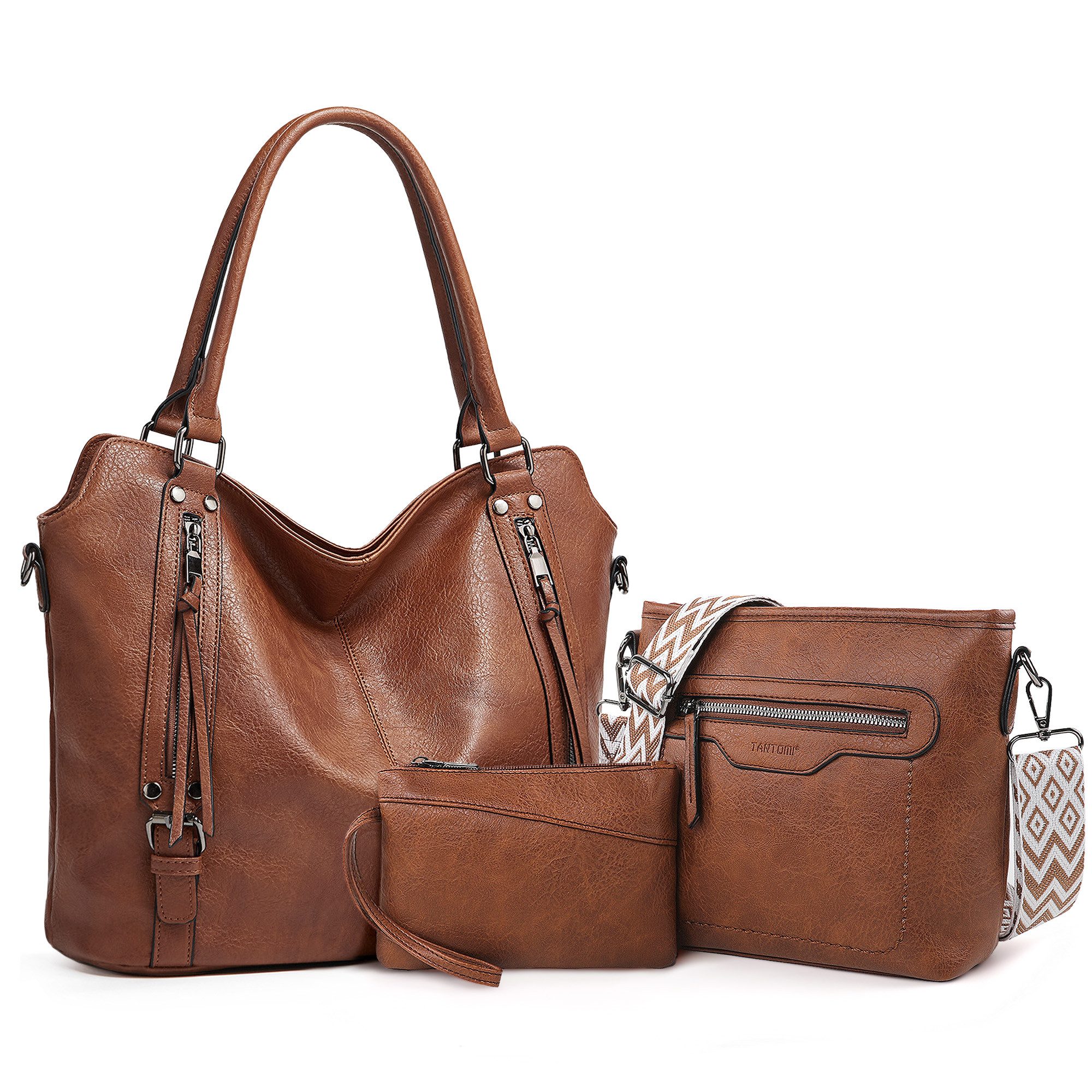 TAN.TOMI Handtasche 3-Tlg Shopper Schultertasche Geldbörse Damen Groß Umhängetasche, Für Freizeit Business Schule Büro usw in schlichter Optik