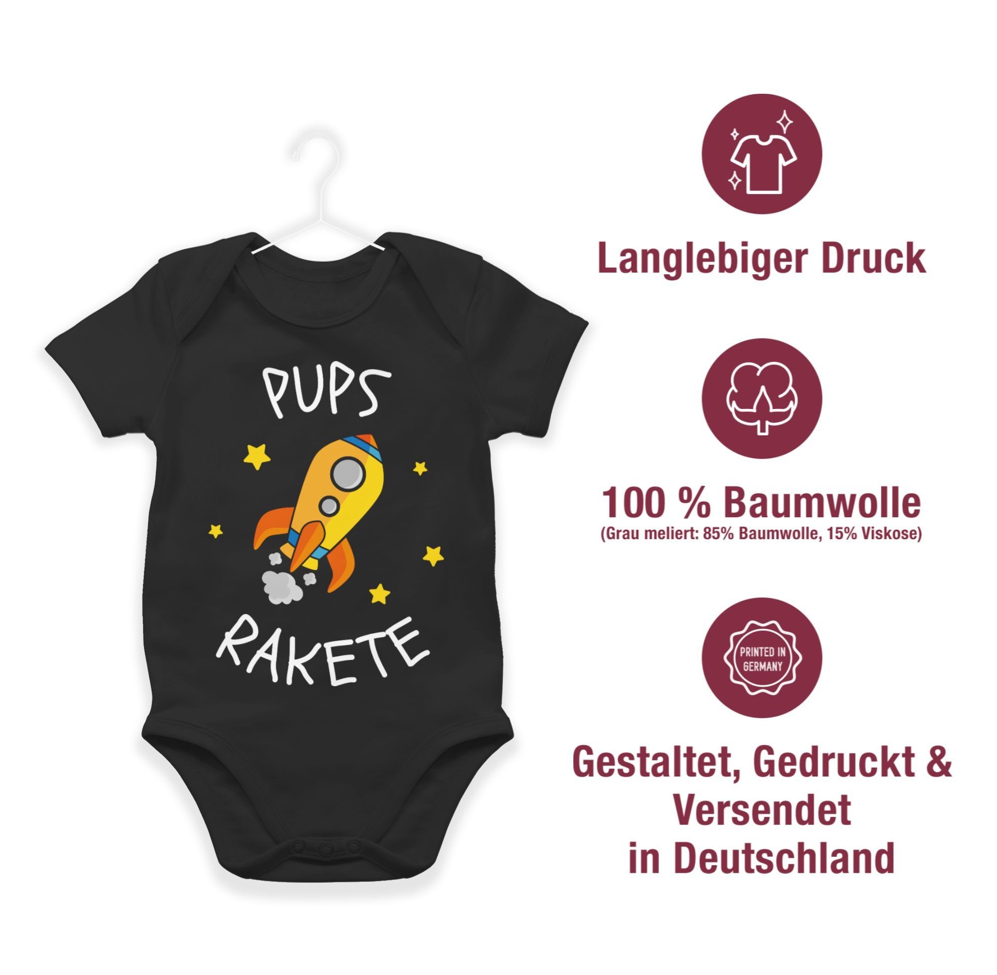 Schwarz Shirtracer Shirtbody Baby weiß 2 Sprüche Pupsrakete