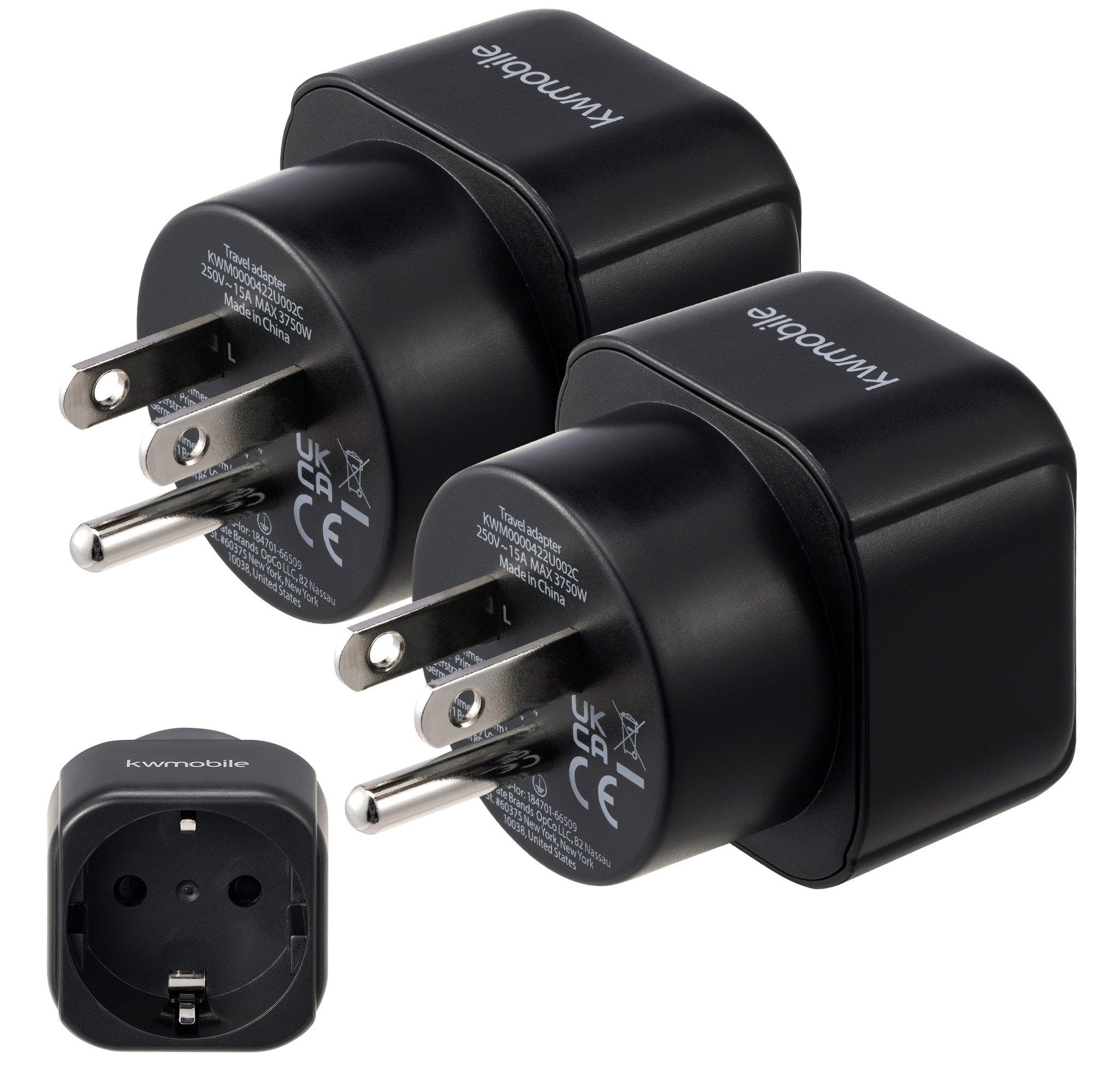 kwmobile 2er Set Reise Адаптери USA - Адаптери USA Deutschland Stecker - USA Адаптери, 7.00 cm