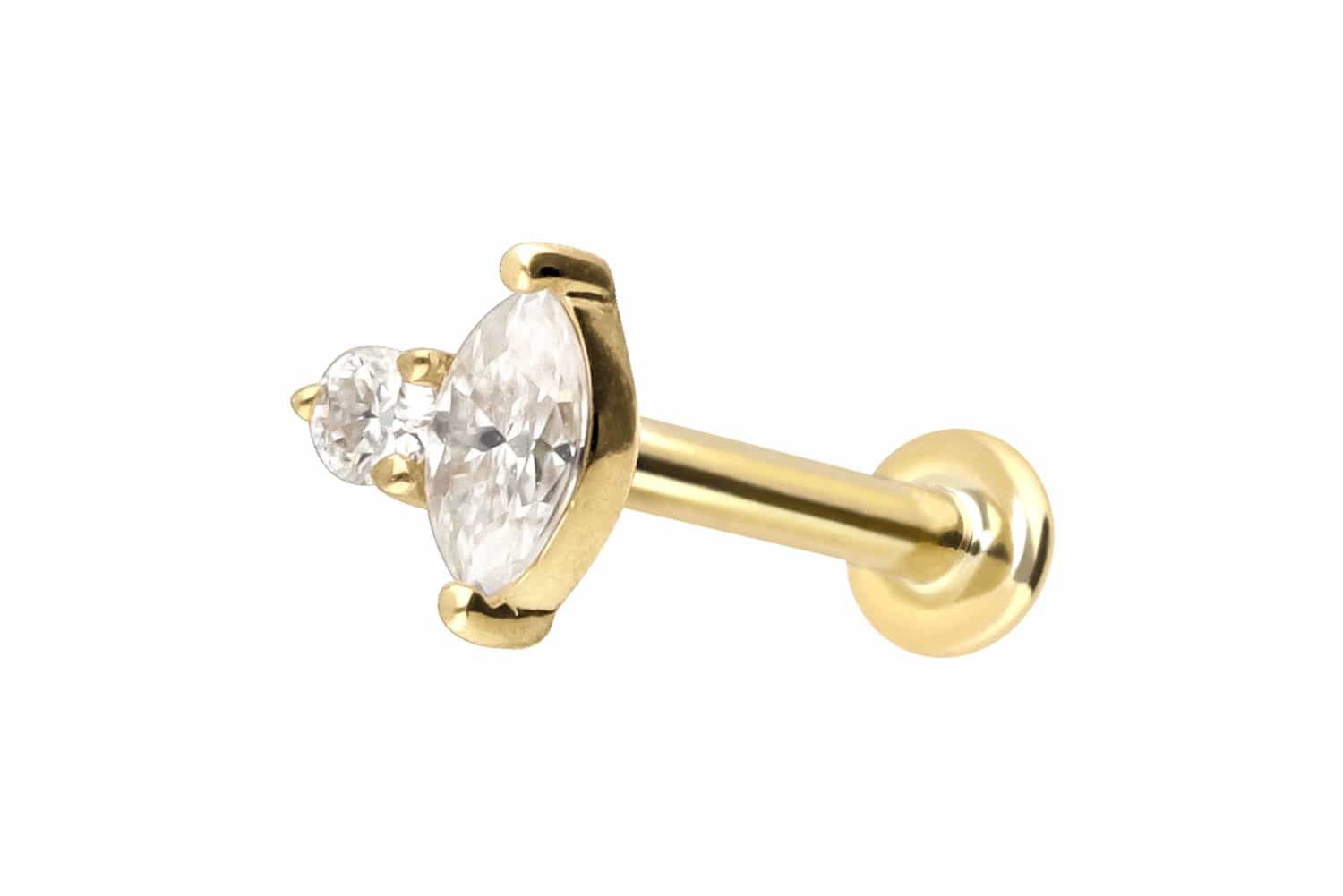 PIERCINGLINE Piercing-Set 14 Karat Gold Labret mit Innengewinde MOISSANIT-DESIGN (Labrets, 1-tlg)
