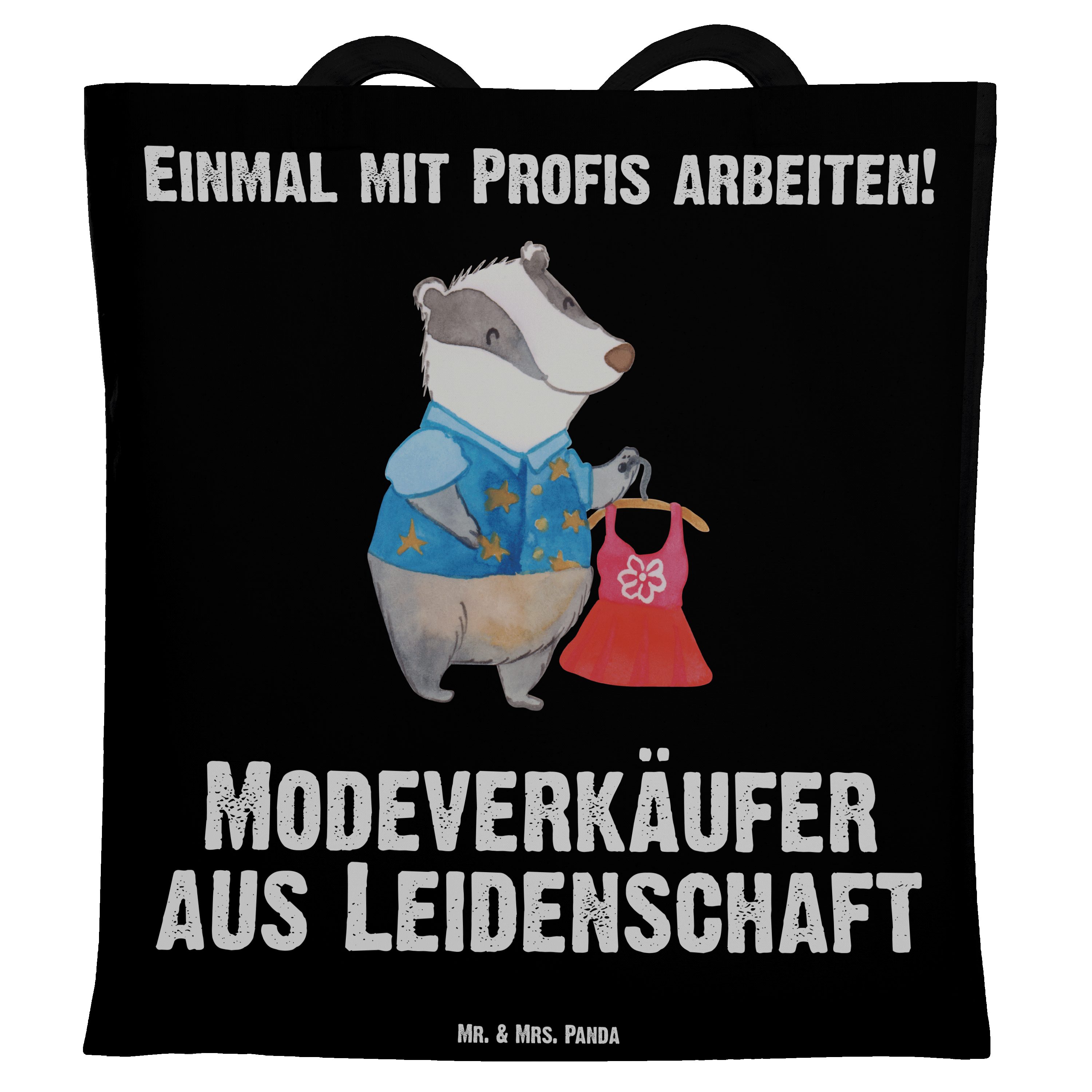 Mrs. - Modeverkäufer Beutel, Leidenschaft - Panda (1-tlg) aus Geschenk, Jutebeut Tragetasche Schwarz & Mr.