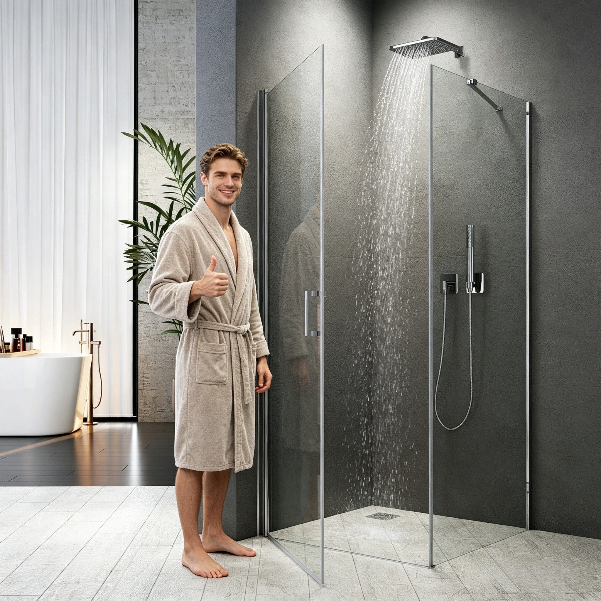 Boromal Eckdusche Duschkabine Eckeinstieg Pendeltür Drehtür mit seitenwand NANO H:195cm, BxT: 80x80 cm, 5mm Sicherheitsglas, Duschtür Schwingtür, mit Alu-Bodenleiste, variabler Verstellber Aluprofil, Magnetdichtleisten