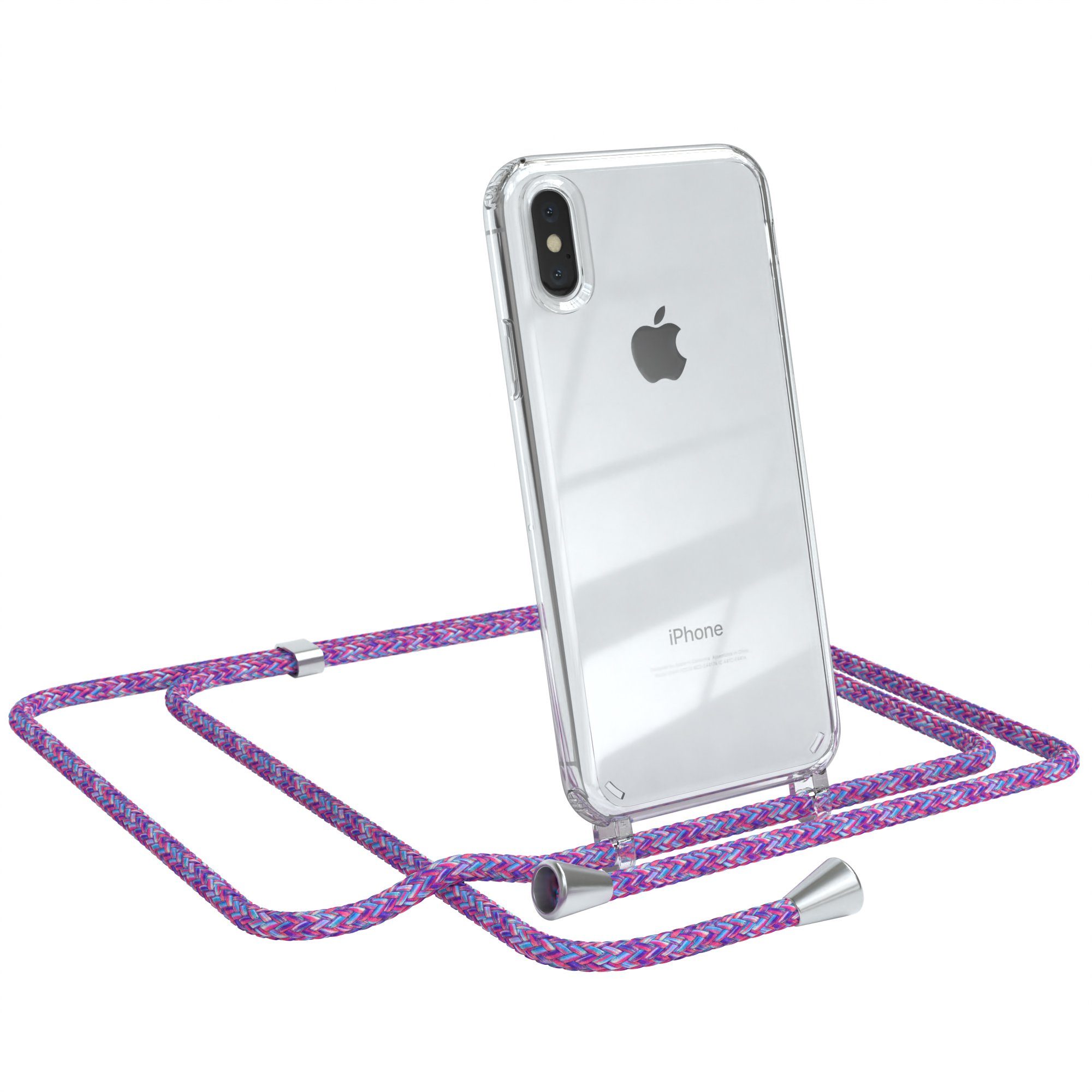 EAZY CASE Handykette Hülle mit Kette für Apple iPhone X / XS 5,8 Zoll, Umhängetasche für Handy Silikonhülle Handyhülle durchsichtig Violett