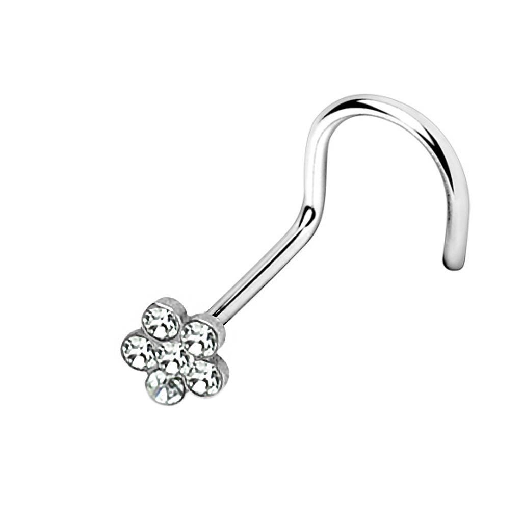 viva-adorno Nasenpiercing gebogen 0,8mm Nasenstecker Zirkonia Kristall Blum günstig online kaufen