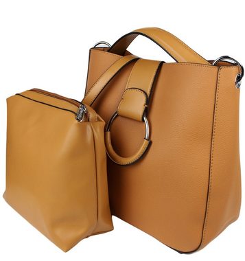 Tom & Eva Handtasche Shopper Tasche - Beuteltasche mit Herausnehmbarer Innentasche, Kunstleder Handtasche, Cognac Braun