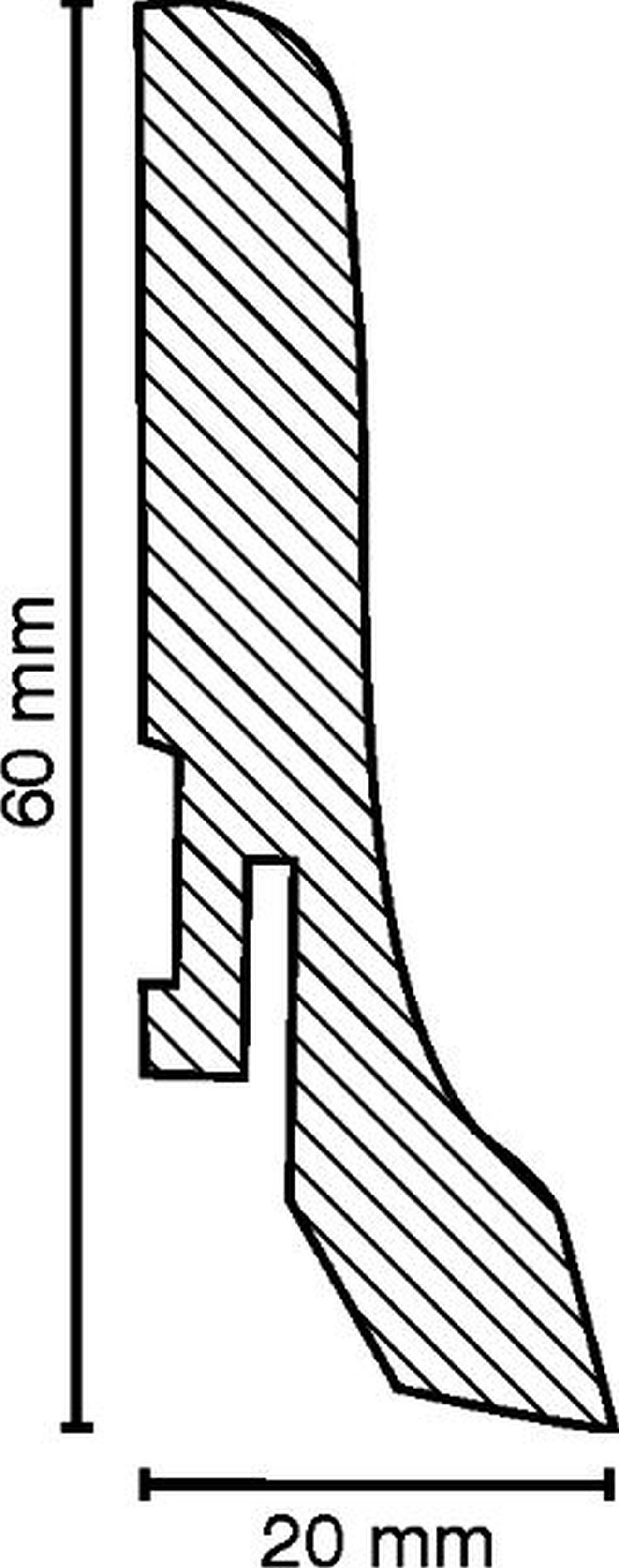 Südbrock Sockelleiste Sockelleiste weiß 20 x 60 MDF foliert RAL 9016 Fußleiste, L: 250 cm, H: 6 cm, 1-St.