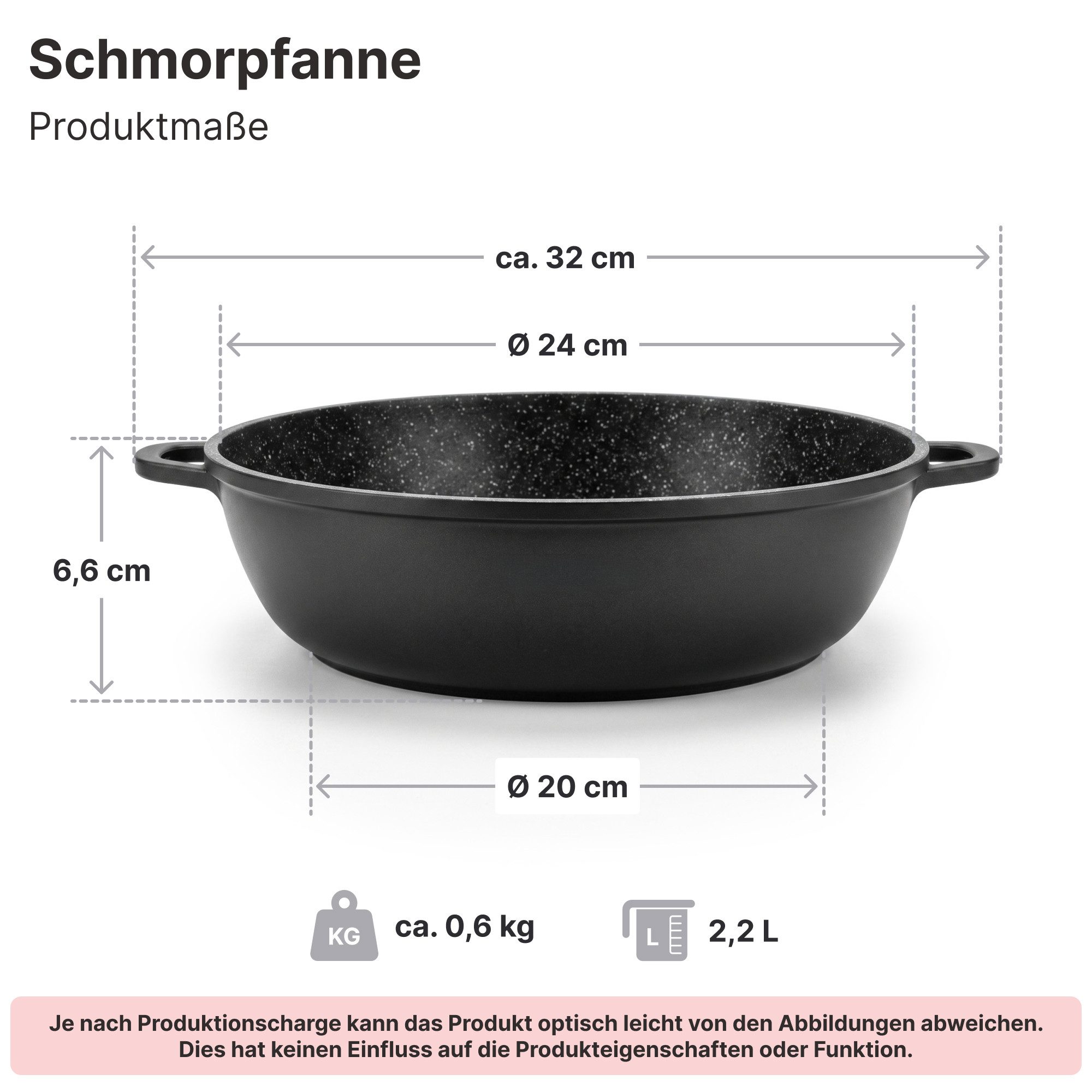 4BIG.fun Schmorpfanne Ø24cm Bräter 2,2L Deckel Aluguss Bratpfanne Servierpfanne Schmorpfanne, Aluminium