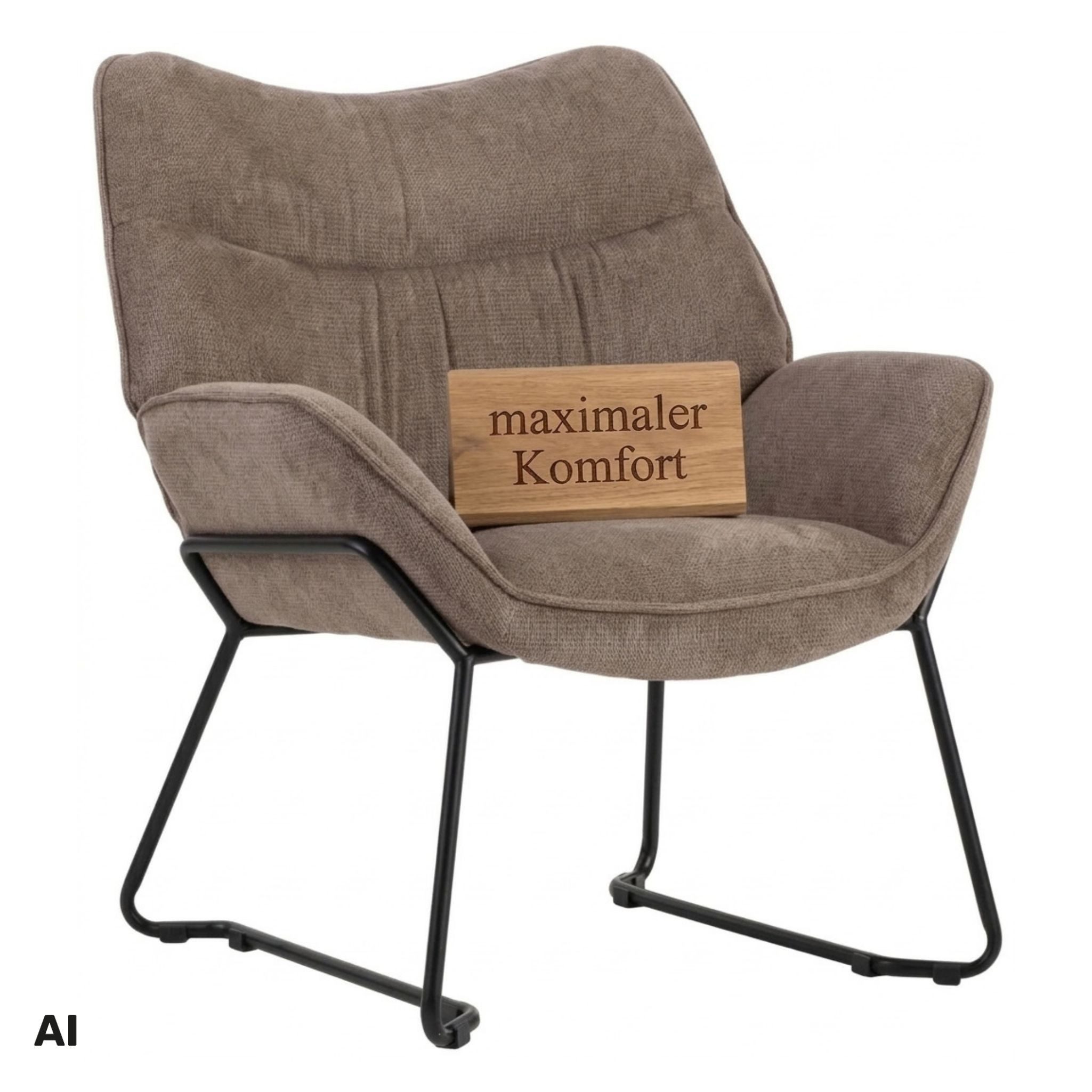 MR.DEKO Loungesessel Aliano – eleganter Relaxsessel, Wohnzimmer, 73x81x87 cm, braun (Bequemer Einzelsessel – zerlegt geliefert, 1-St), Mit gemütlicher Rückenlehne, Polsterstuhl mit Armlehnen
