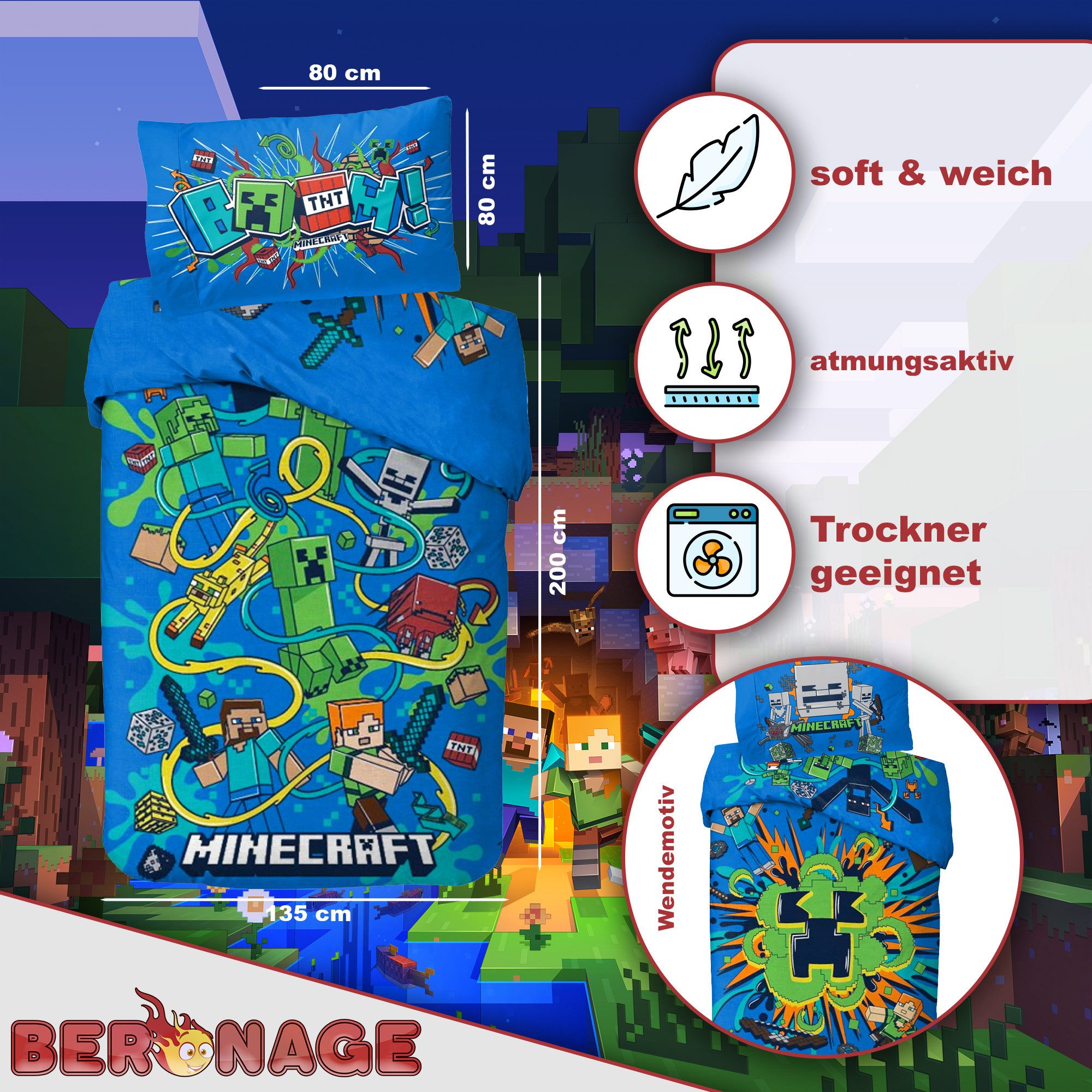 BERONAGE Wendebettwäsche Minecraft Bettwäsche Slurp Blast günstig online kaufen