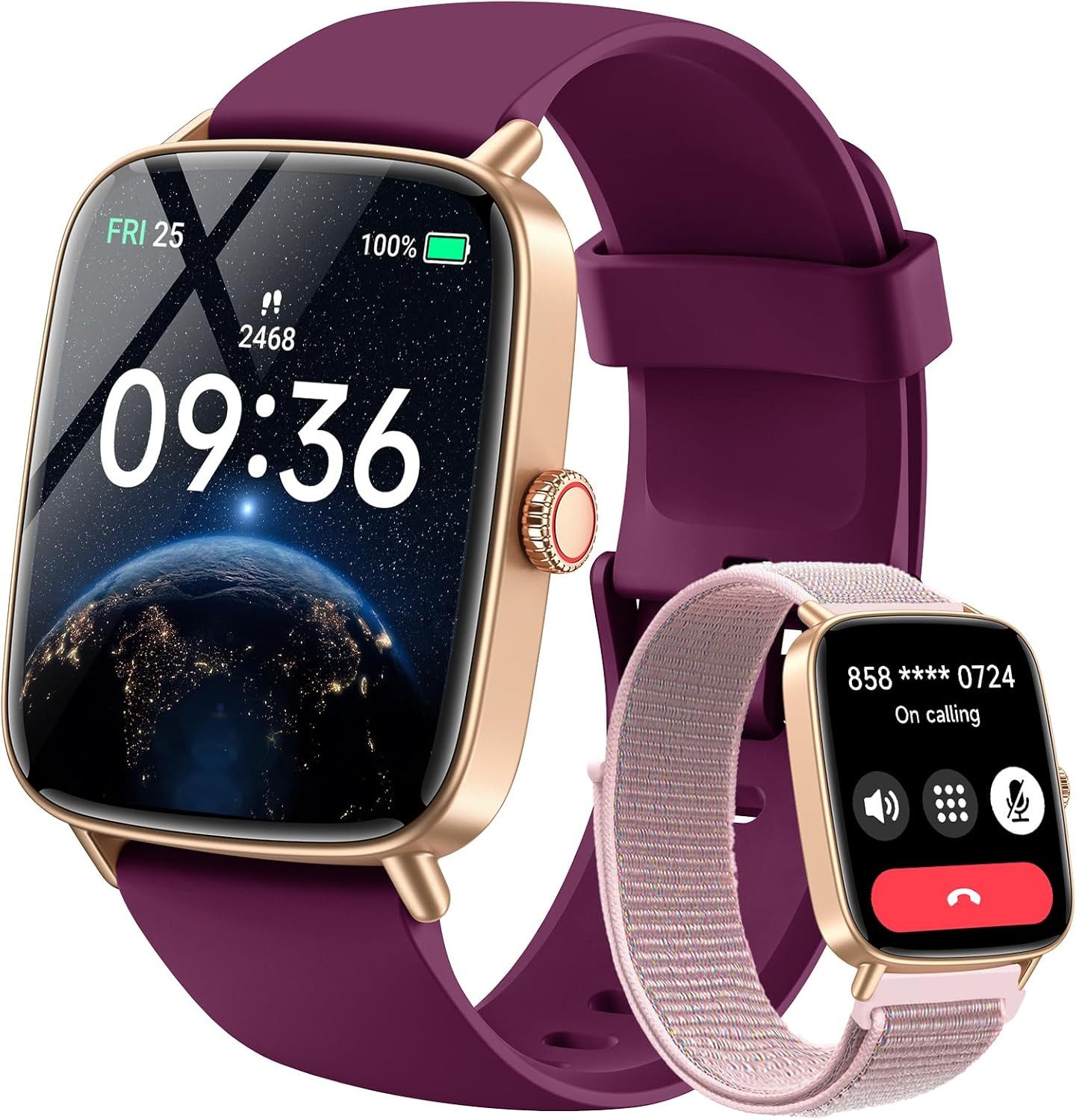 GYDOM Damen"s Bluetooth Uhr mit Telefonfunktion, Pulsmesser, wasserdicht Smartwatch (1,85 Zoll, Android/iOS), Fitness Tracker mit GPS, SPO2 Schlafmonitor, IP68 wasserdicht