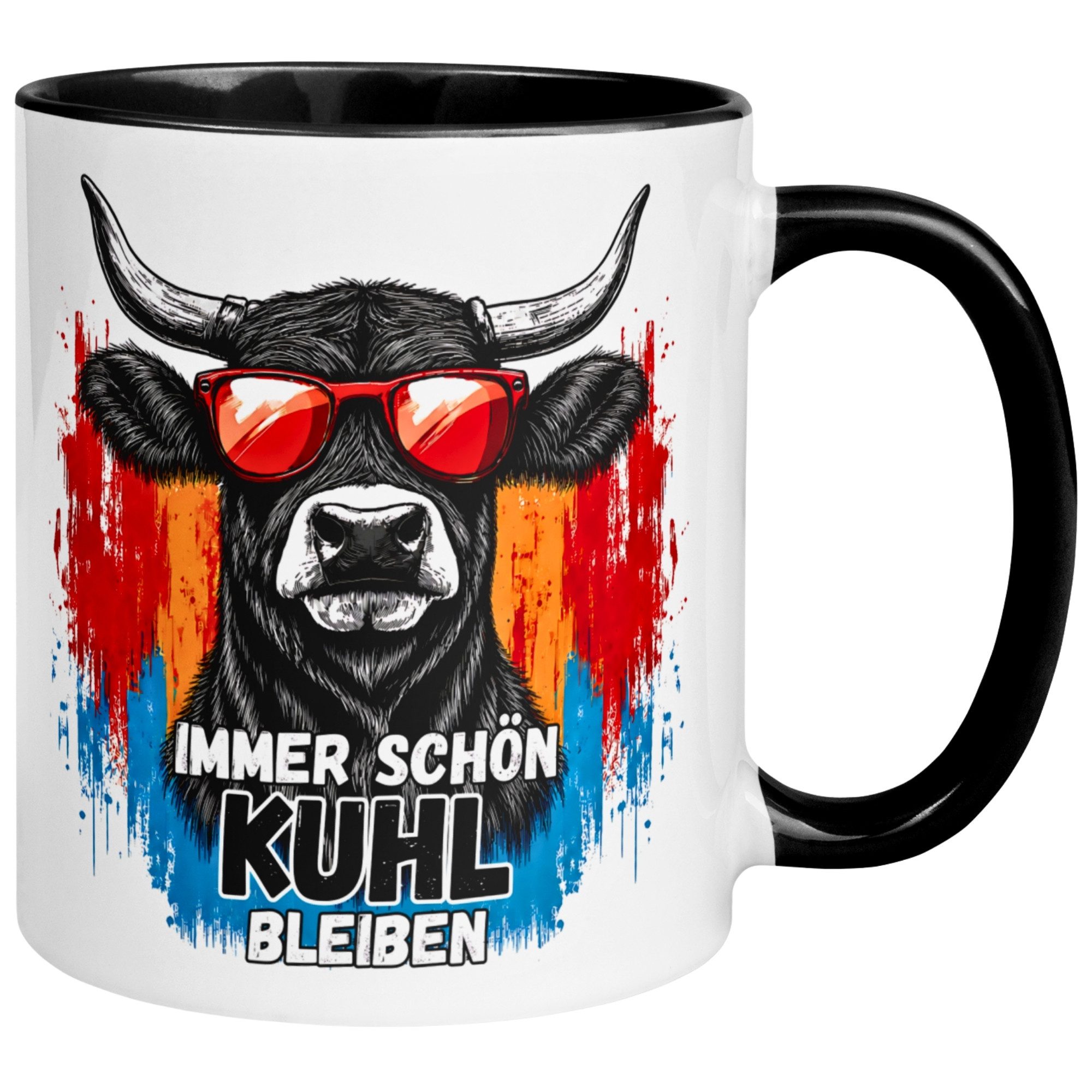 Momentals Tasse Kuh – „Immer schön kuhl bleiben“ – lustiger Geschenk Becher für Bauer, Gratis Versand · Links-&Rechtshänder · Spülmaschinenfest