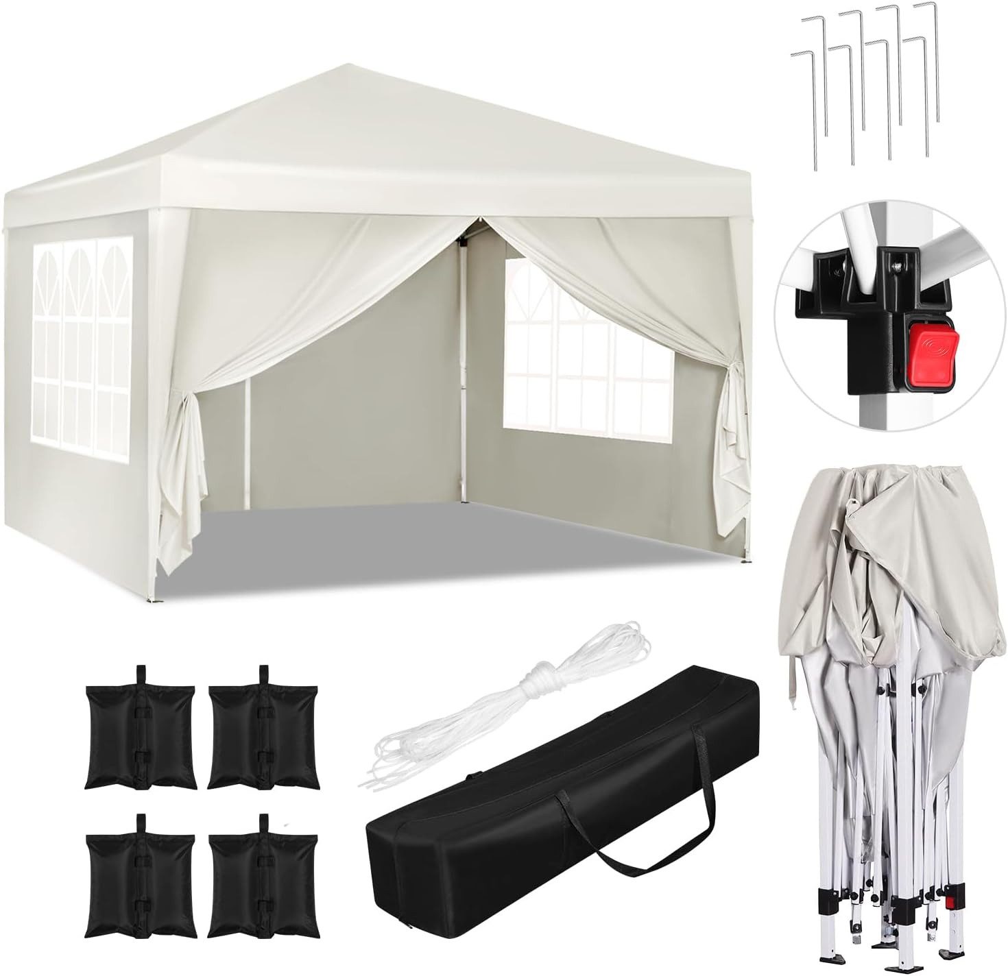 Woltu Pavillon, mit 4 Seitenteilen, Faltpavillon 3x3m, mit 4 Seitenteilen und 4 Sandsäcke