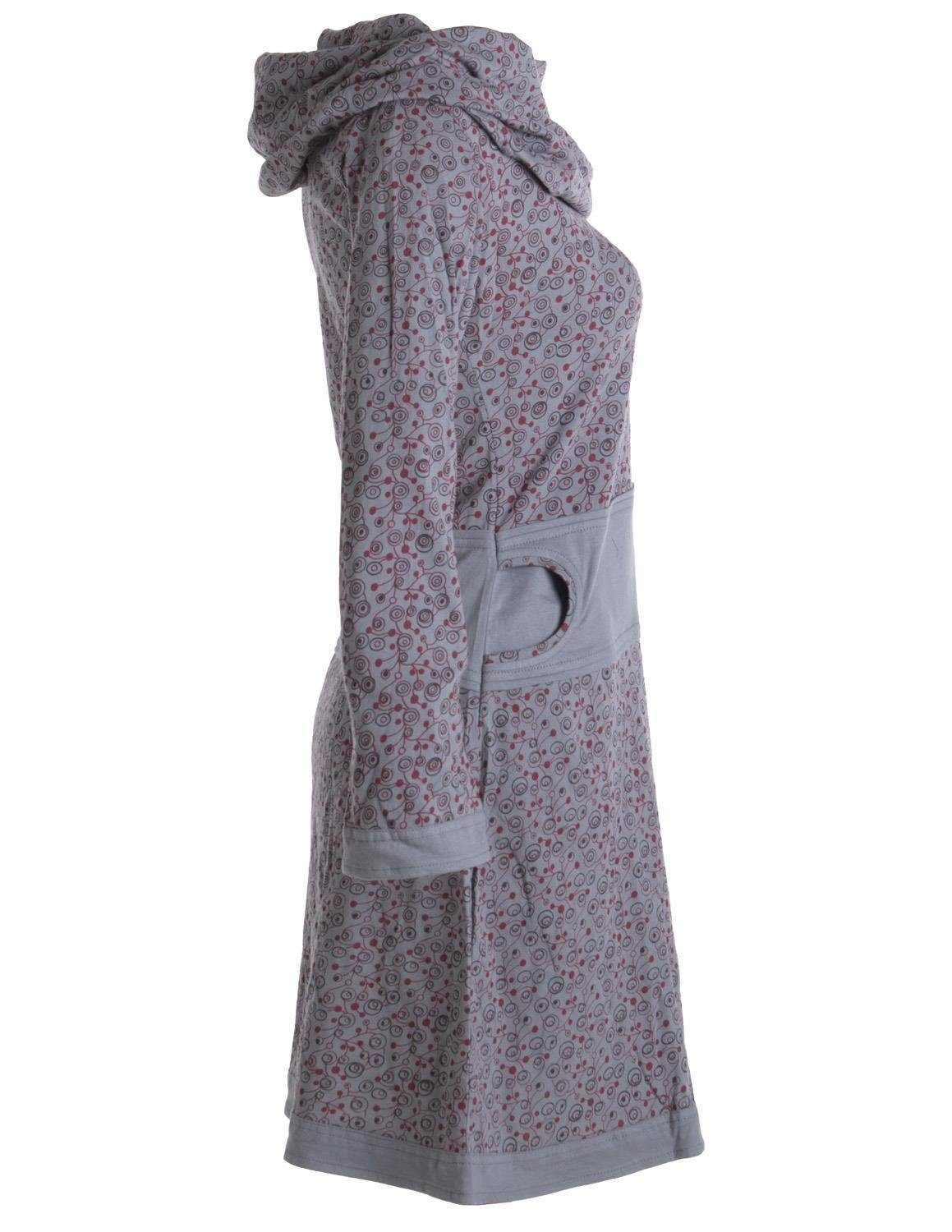 Boho, Kleid aus Ethno, Hippie Bedrucktes Goa, grau Baumwolle Jerseykleid Style Vishes mit Schalkragen