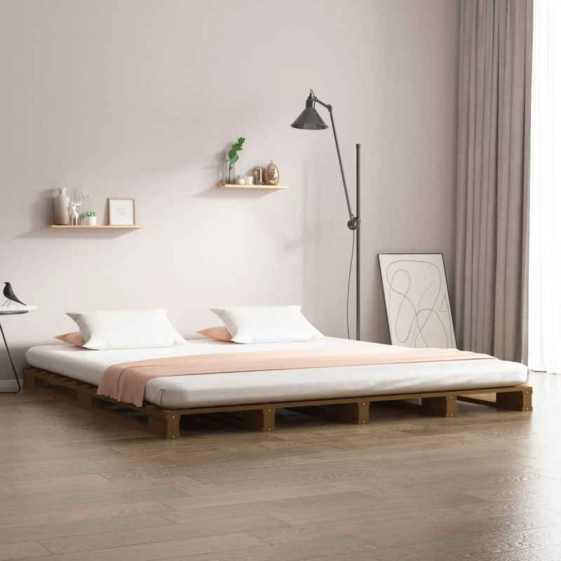 furnicato Bett Palettenbett Honigbraun 150x200 cm Massivholz