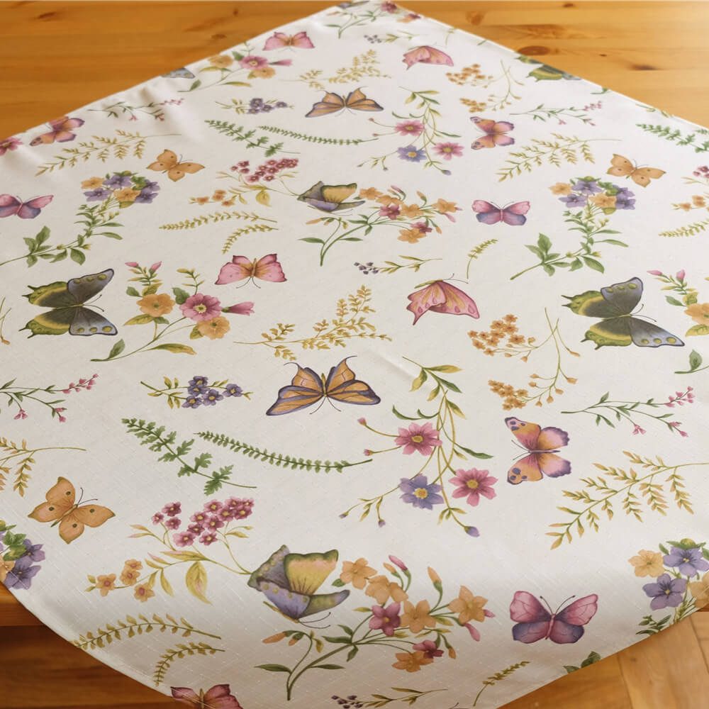 matches21 HOME & HOBBY Tischdecke Tischdecke EMELIE Schmetterlinge & Blumen Polyester 110 x 110 cm (1-tlg), Pflegeleicht & waschbar bei 30 °C