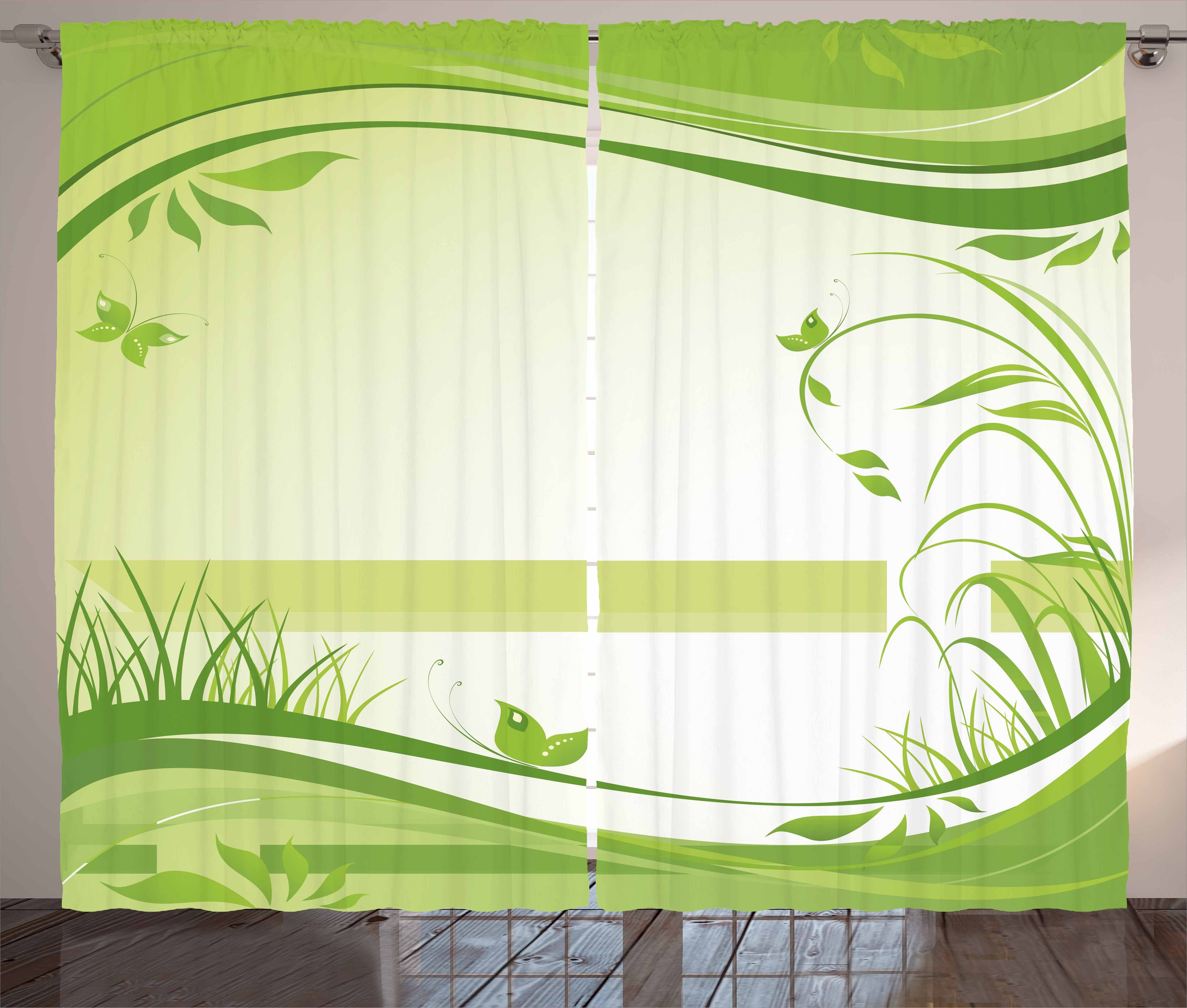 Gardine Schlafzimmer Kräuselband Vorhang mit Schlaufen und Haken, Abakuhaus, Grün Abstrakt Frische Natur