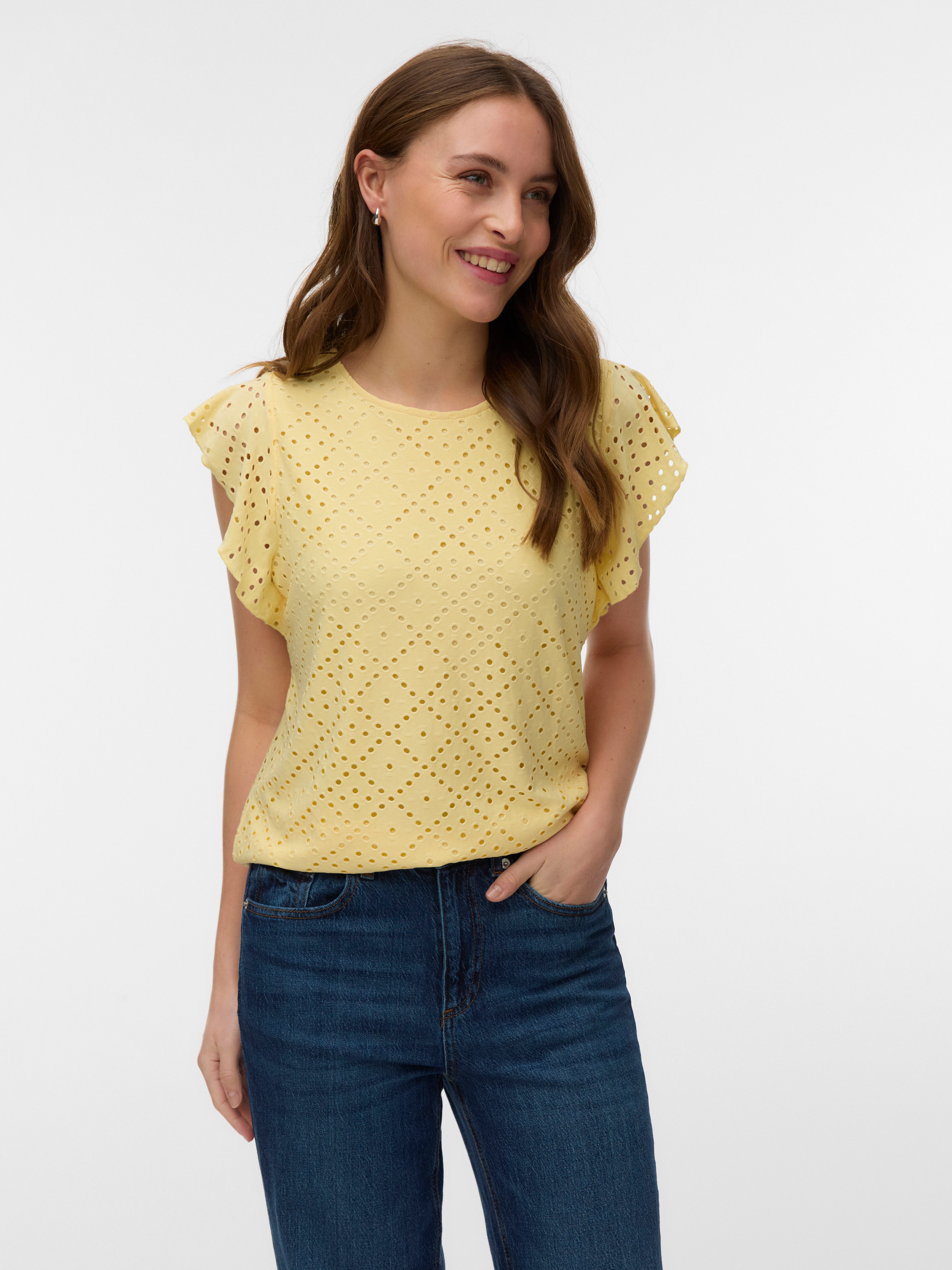Vero Moda Rundhalsshirt VMTASSA SL FRILL TOP NOOS Materialmix, loose fit günstig online kaufen
