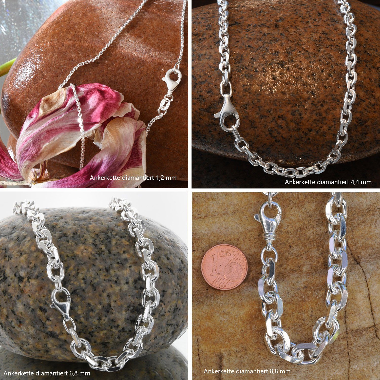 HOPLO Silberkette Ankerkette diamantiert Länge 50cm günstig online kaufen