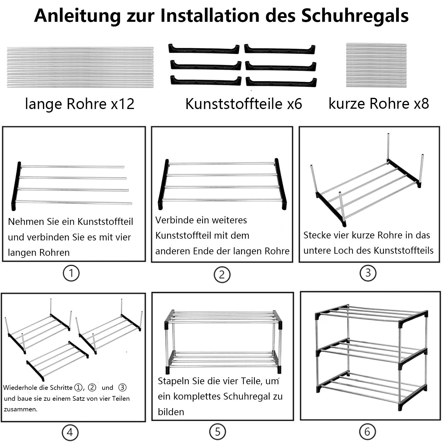 Venkuber Schuhregal Schuhregal, 3-stöckig, stapelbar und platzsparend, vielseitig, Platzsparend, 4-stöckig, vielseitig für Schuhe, Taschen und mehr