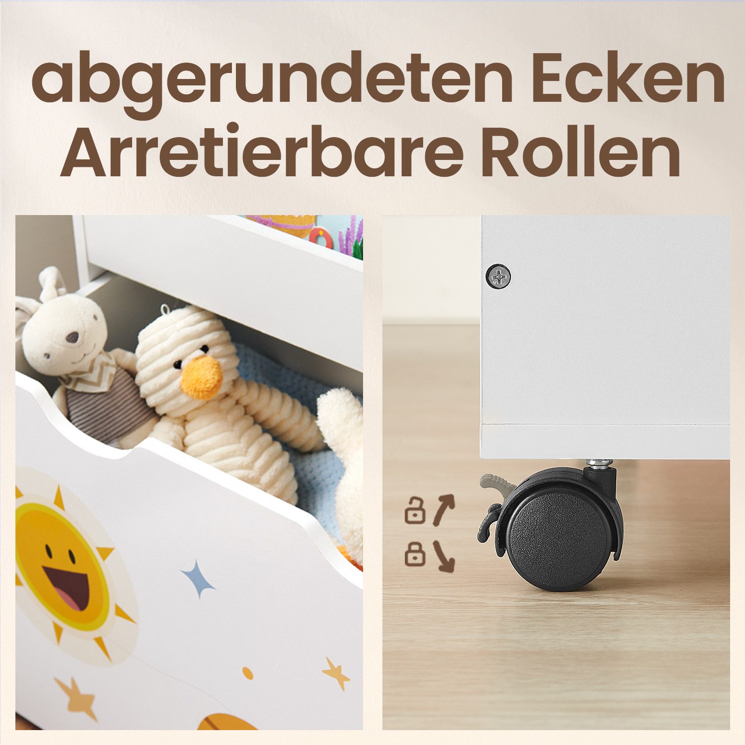 SONGMICS Spielzeugtruhe Bücherregal für Kinder, Kinderregal, mit Kippschutz, auf Rollen, 70cm Höhe