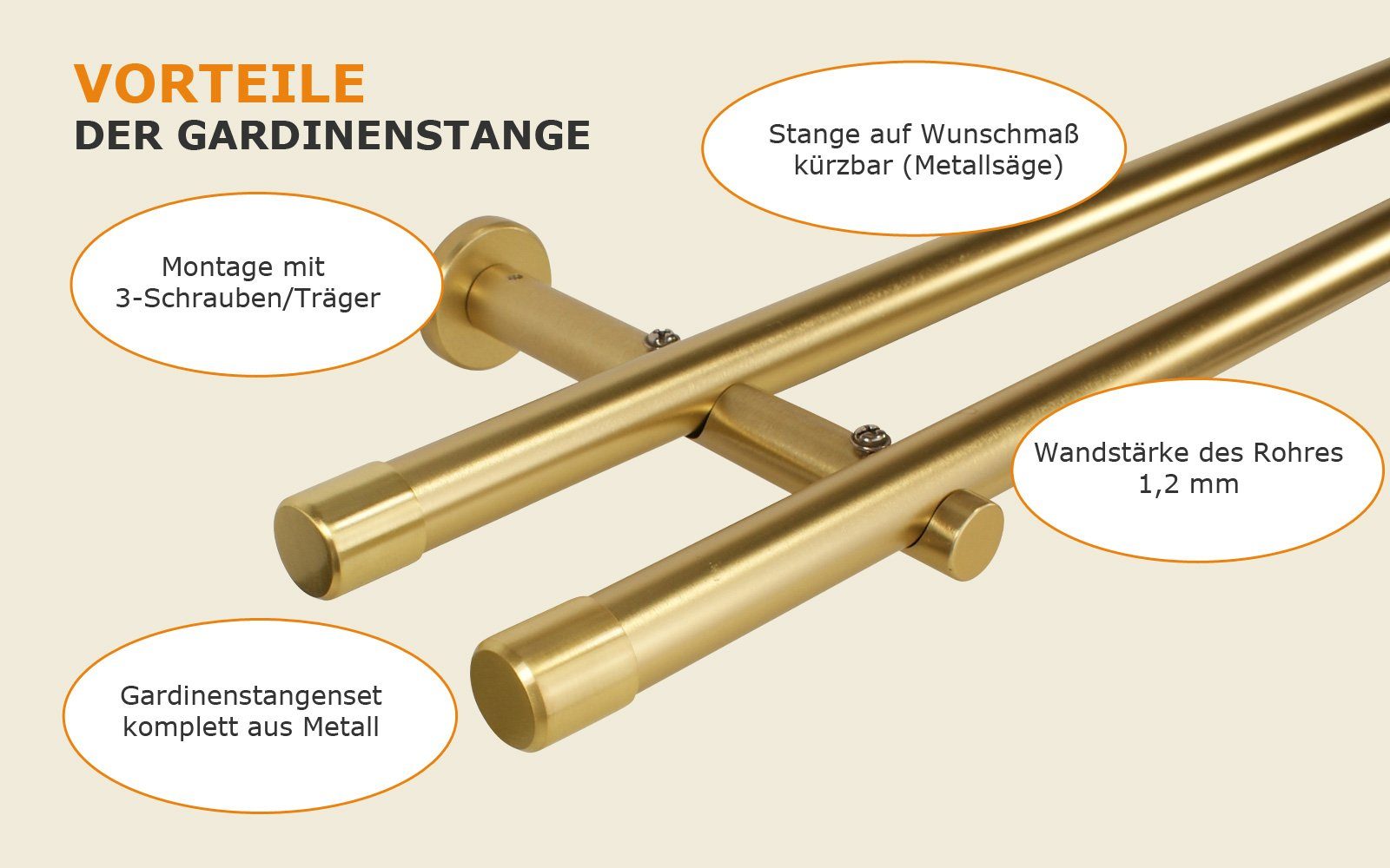 iso-design Gardinenstange 20 mm 2-läufig Messing günstig online kaufen