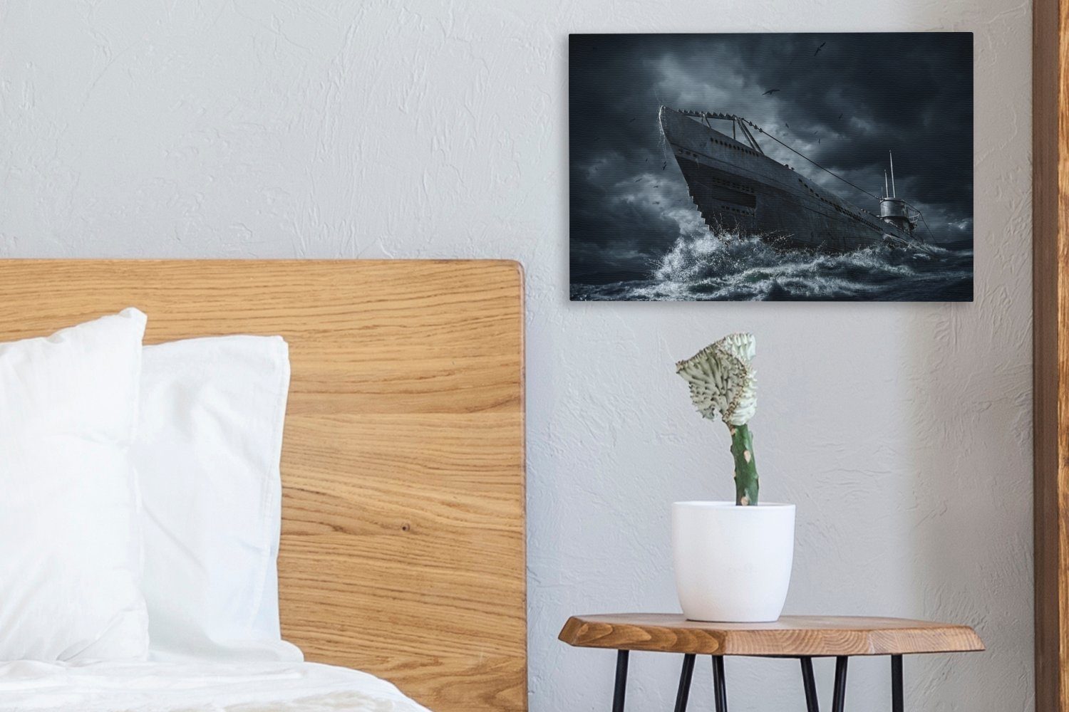 OneMillionCanvasses® Leinwandbild U-Boot fährt in stürmische See, Fotodruck (1 St), Leinwand Bilder Klein, Wand Dekoration Aesthetic 30x20 cm – Bild 4 von 5