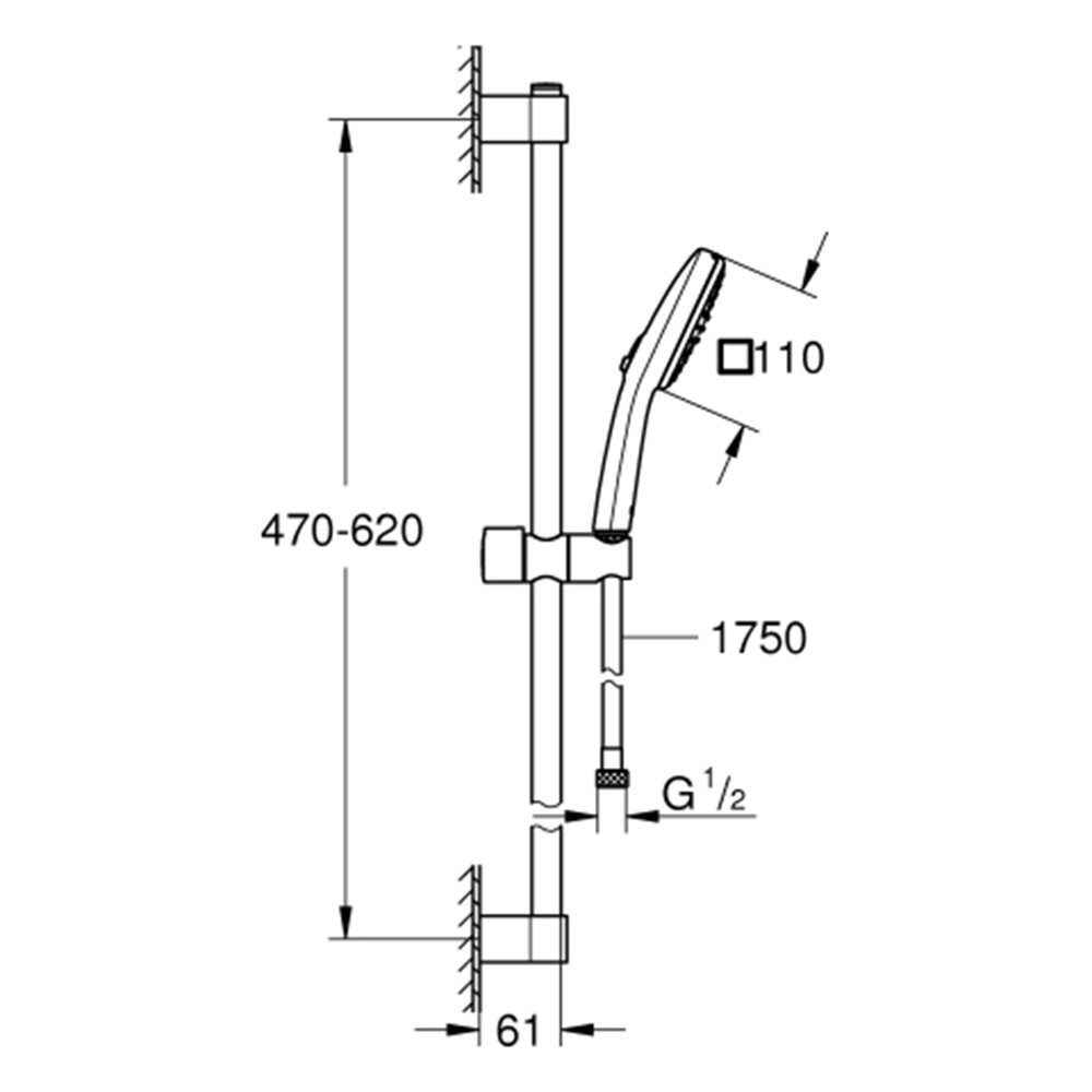 Grohe Brausegarnitur GROHE Brausestangenset Tempesta Cube 110 600mm 2 Strahlarten chrom, 3 tlg.