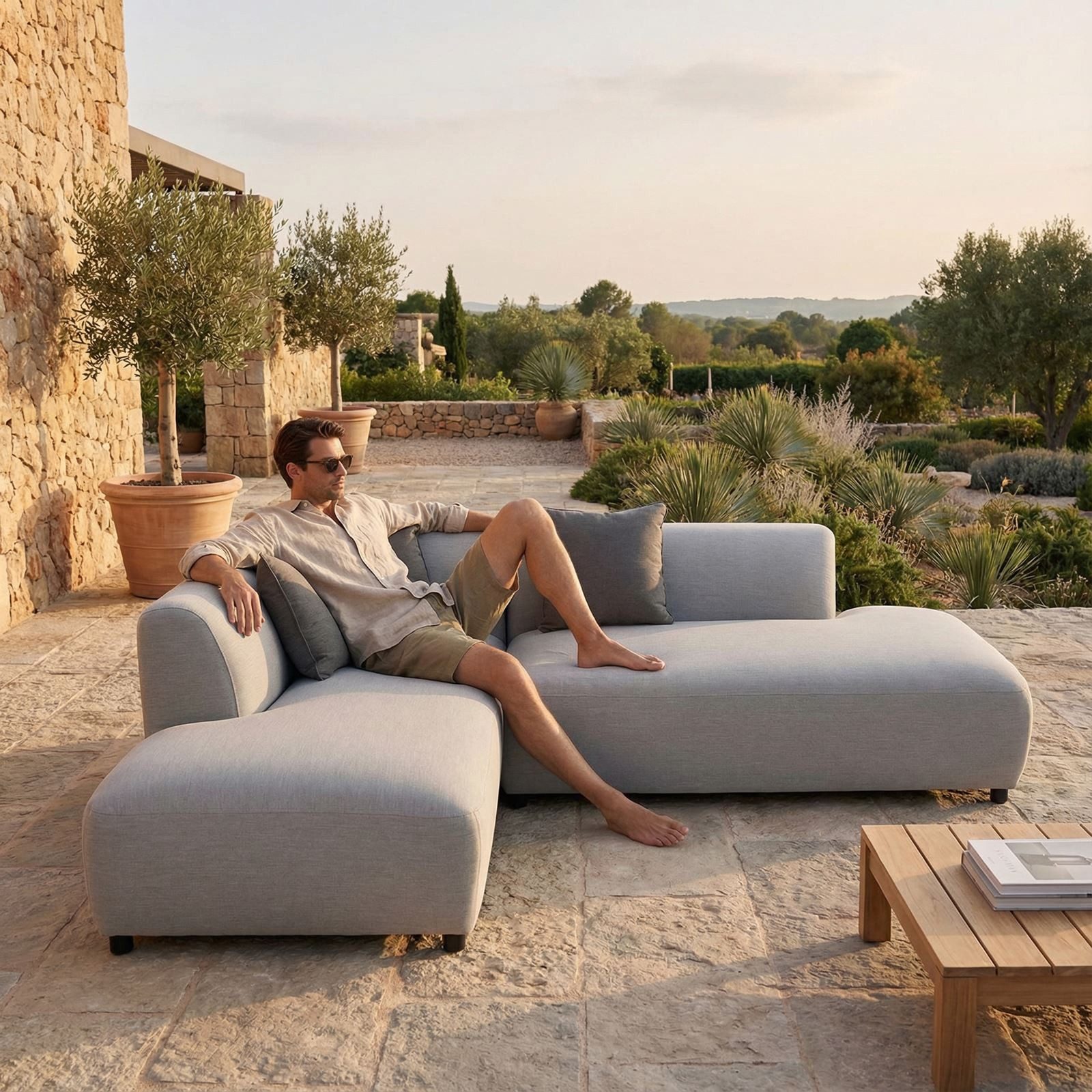IDIMEX Gartensofa CALABRIA, Gartenlounge gepolstert mit Kissen und Abdeckhaube wetterfest grau