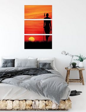 Pixxprint Leinwandbild Roter Sonnenuntergang in Afrika, Roter Sonnenuntergang in Afrika 3Teiler (120x80cm) (1 St), Leinwandbild fertig bespannt, inkl. Zackenaufhänger