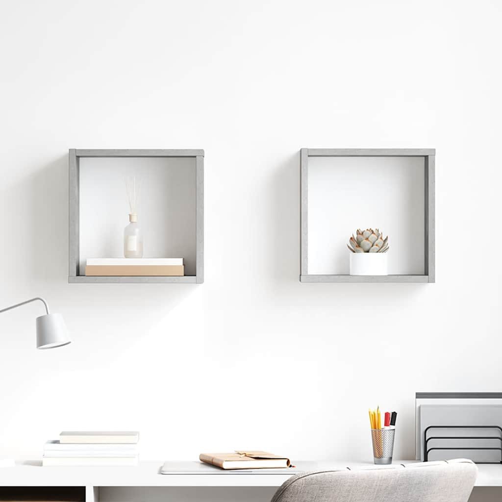 furnicato Wandregal Wand-Würfelregal-Set 30x15x30 cm in Betongrau, 2-tlg., Stabile Schweberegale aus Holzwerkstoff für das Wohnzimmer, 2-teilig