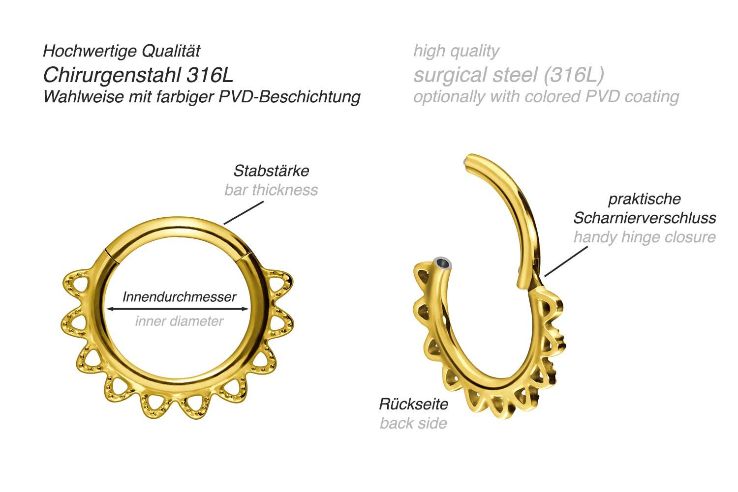 PIERCINGLINE Nasenpiercing Chirurgenstahl Segmentring Clicker SPITZEN Ohrpiercing Septum Nase (Clicker, 1-tlg), Ohrpiercing für Conch, Helix, Tragus, Daith, Lobe