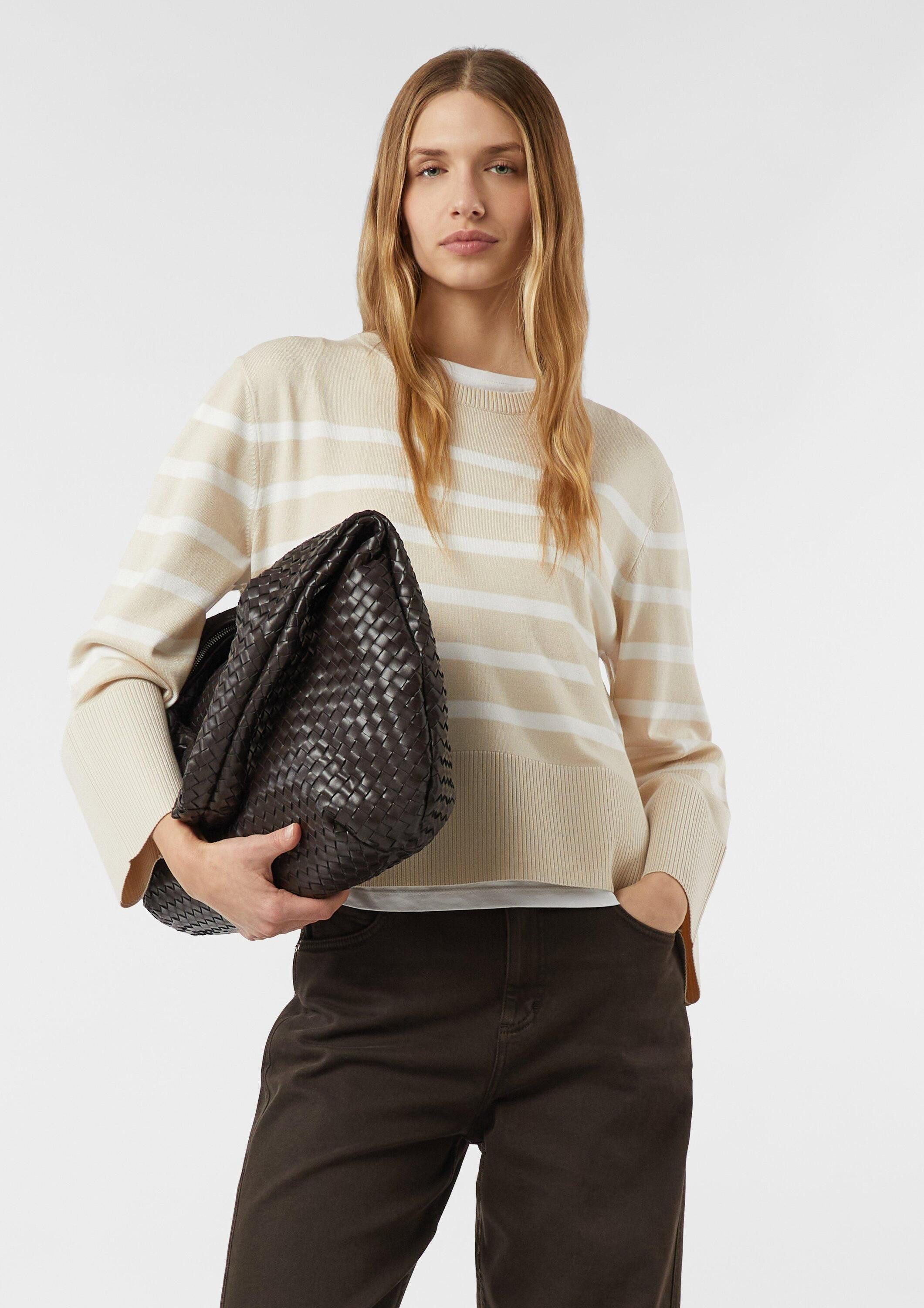 comma Longpullover Strickpullover Streifenpullover mit weiten Ärmeln