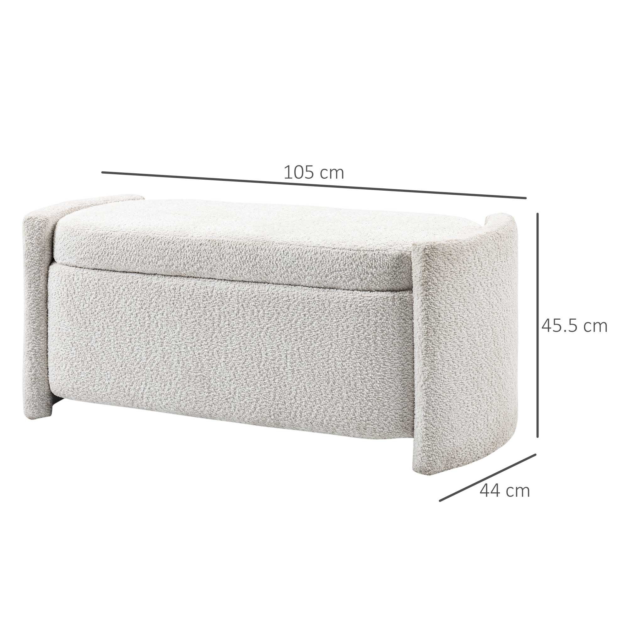 HOMCOM Sitzbank Polsterbank mit Deckel, Samtoptik (Aufbewahrungsbank, 1-St., Lagerbank), Creme, 105 x 44 x 45,5 cm