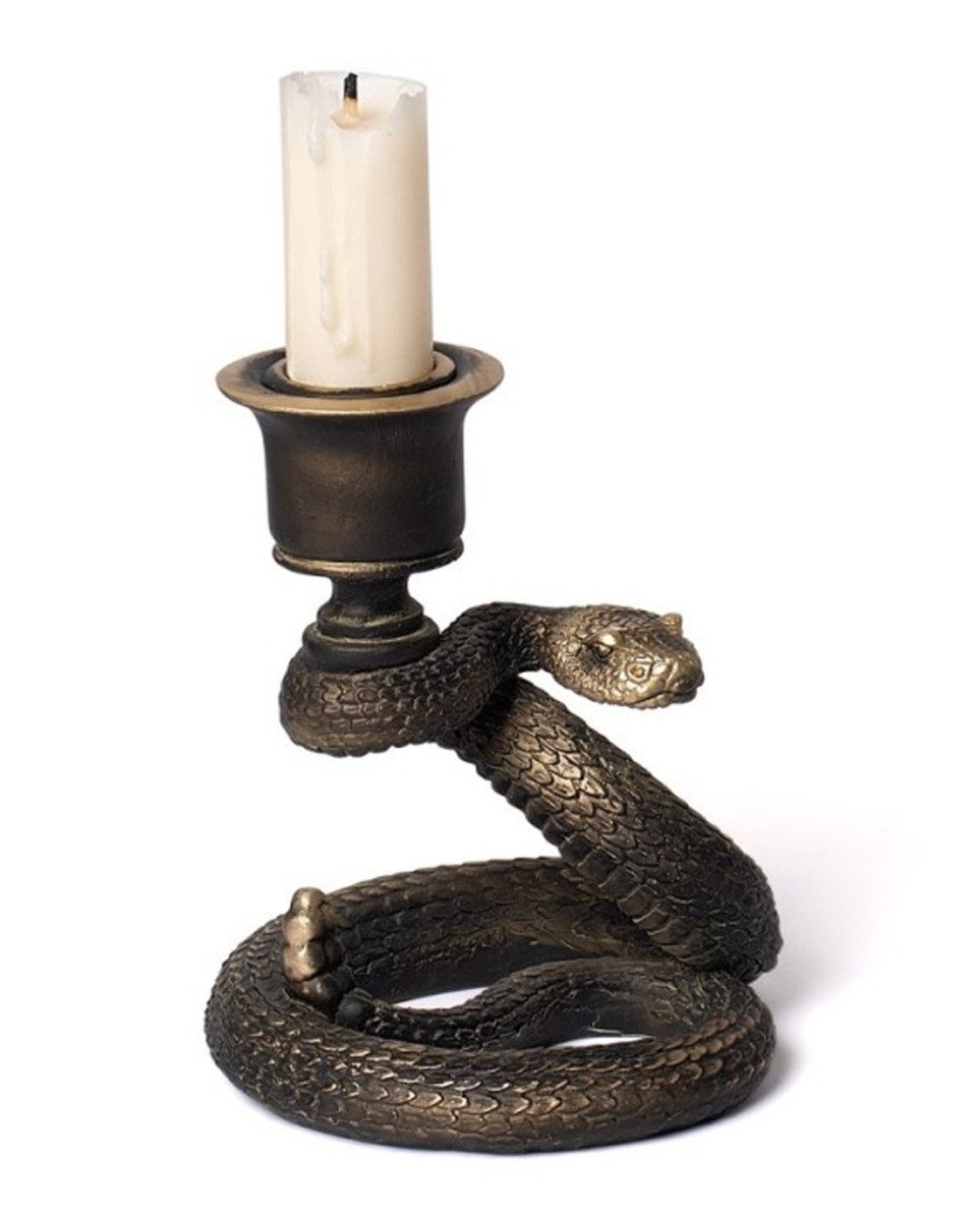 Horror-Shop Dekofigur Elegante, goldfarbene Schlange als Kerzenleuchter