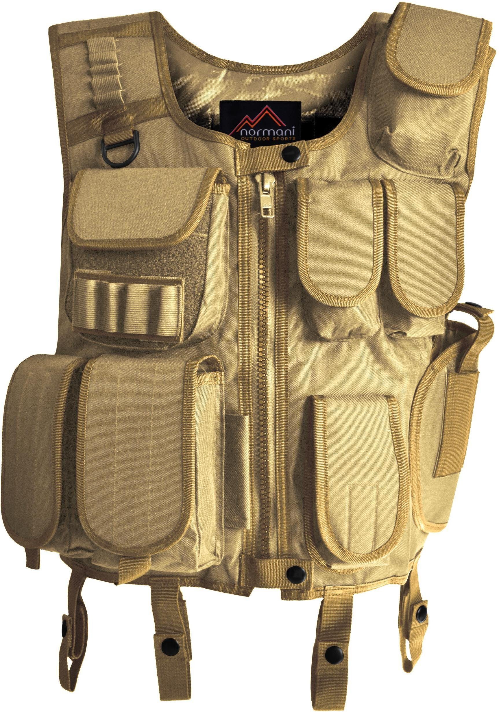 normani Funktionsweste SWAT Weste Tac Charge-V Taktische Einsatzweste Outdoorweste mit vielen Taschen und Pistolenholster Coyote