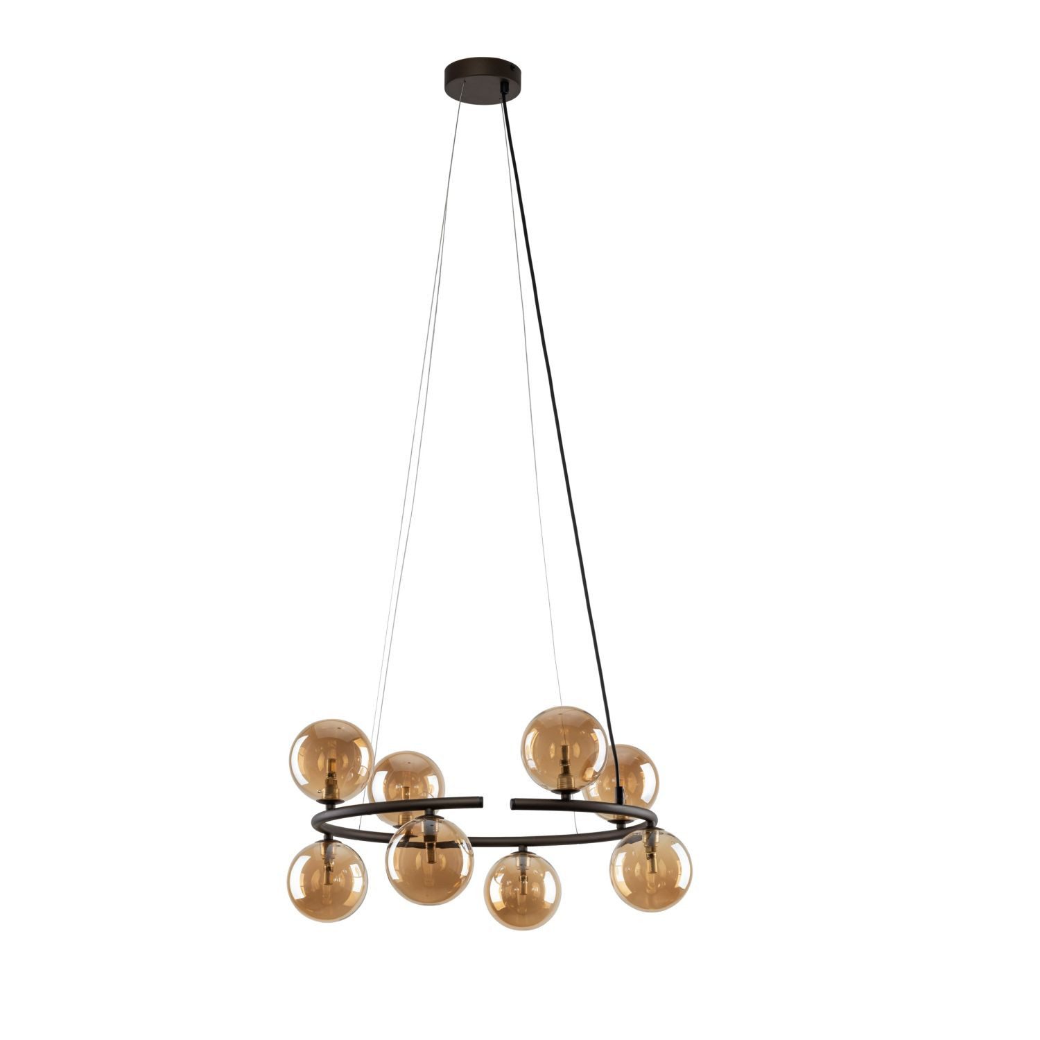Licht-Erlebnisse Pendelleuchte BRENDAN, ohne Leuchtmittel, Rauchglas Metall G9 H: max. 140 cm Braun Bernstein Kugelschirm Modern