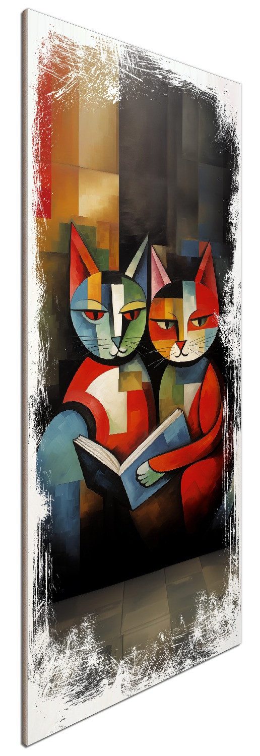 Wallario Holzbild, Lesende Katzen, in verschiedenen günstig online kaufen