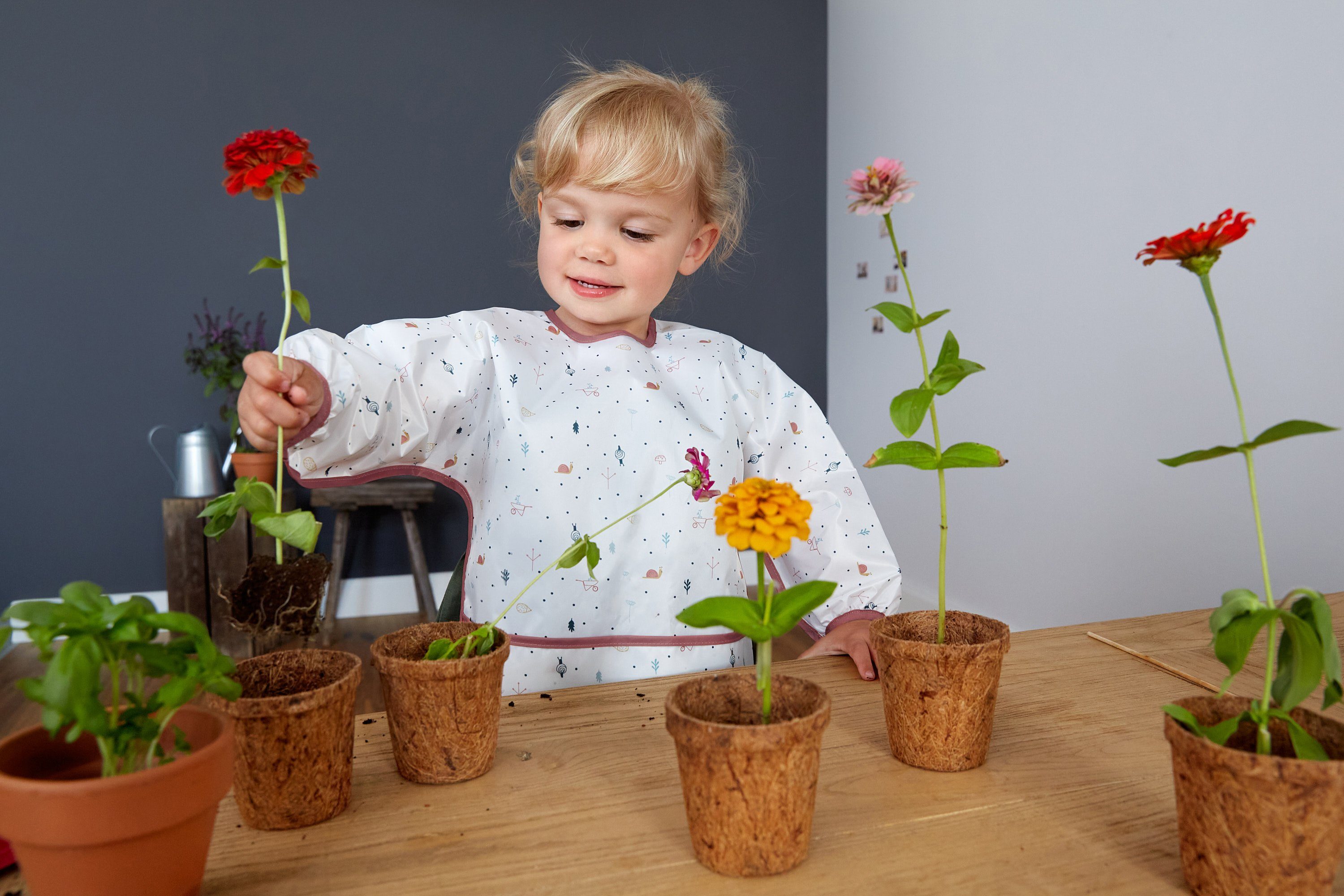 Lätzchen LÄSSIG mit Explorer, integriertem langärmelig, Garden Auffangschutz; (Set, Schnecke, 2-St), PETA-approved vegan