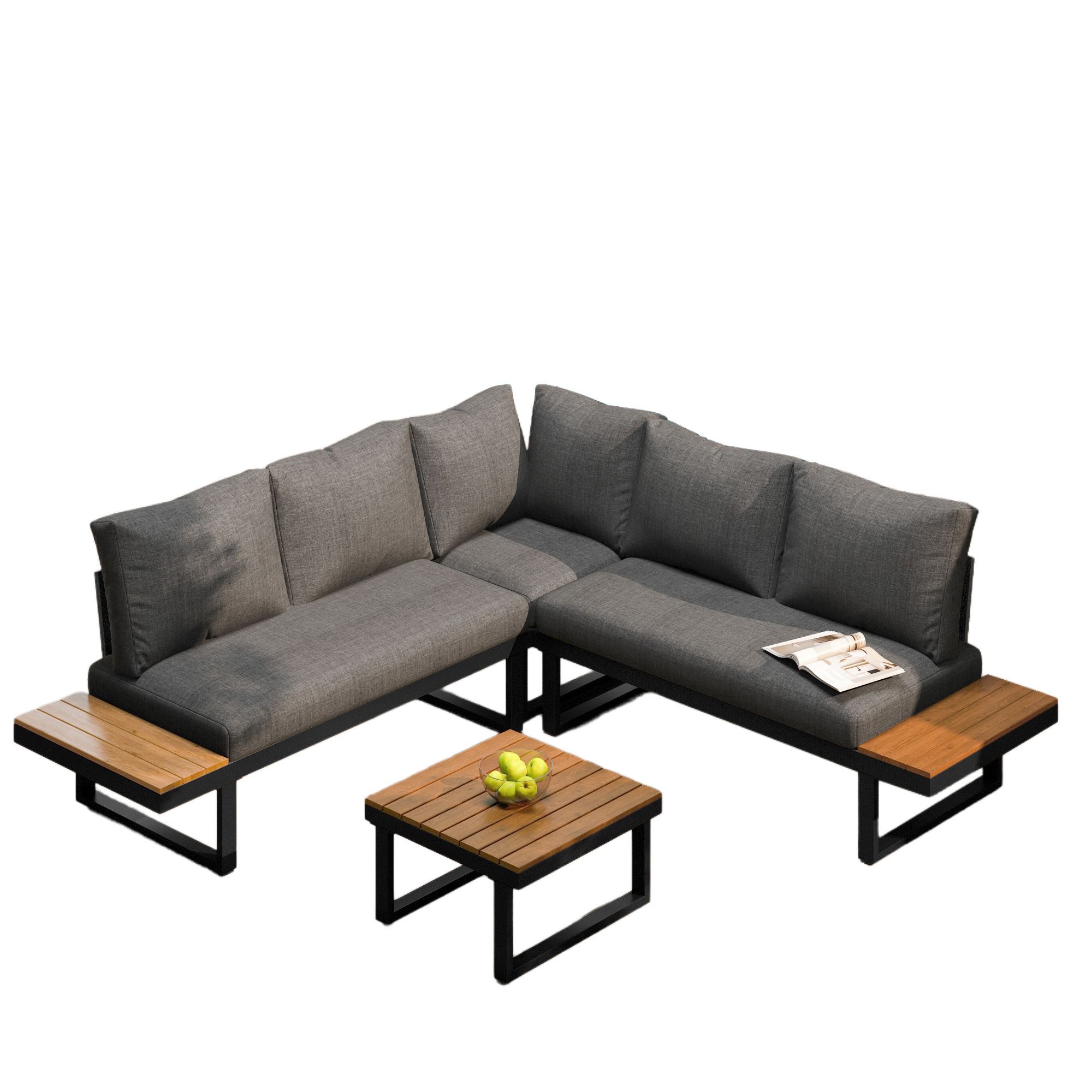 HAUSS SPOLE Gartenlounge-Set Eckposition mit verstellbarer Winkel-Liegefunktion, mit Couchtisch, (mit Stahlrahmen und Kissen, Ecklounge, 1 Couchtisch, 2 Bänke, 1 Eckbank)