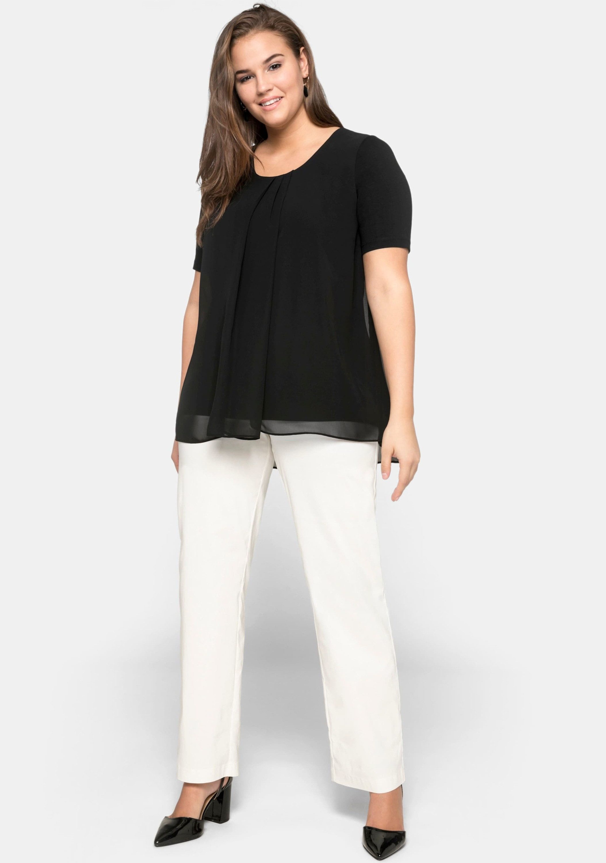 Sheego T-Shirt Blusenshirt Kurzarm im Lagenlook