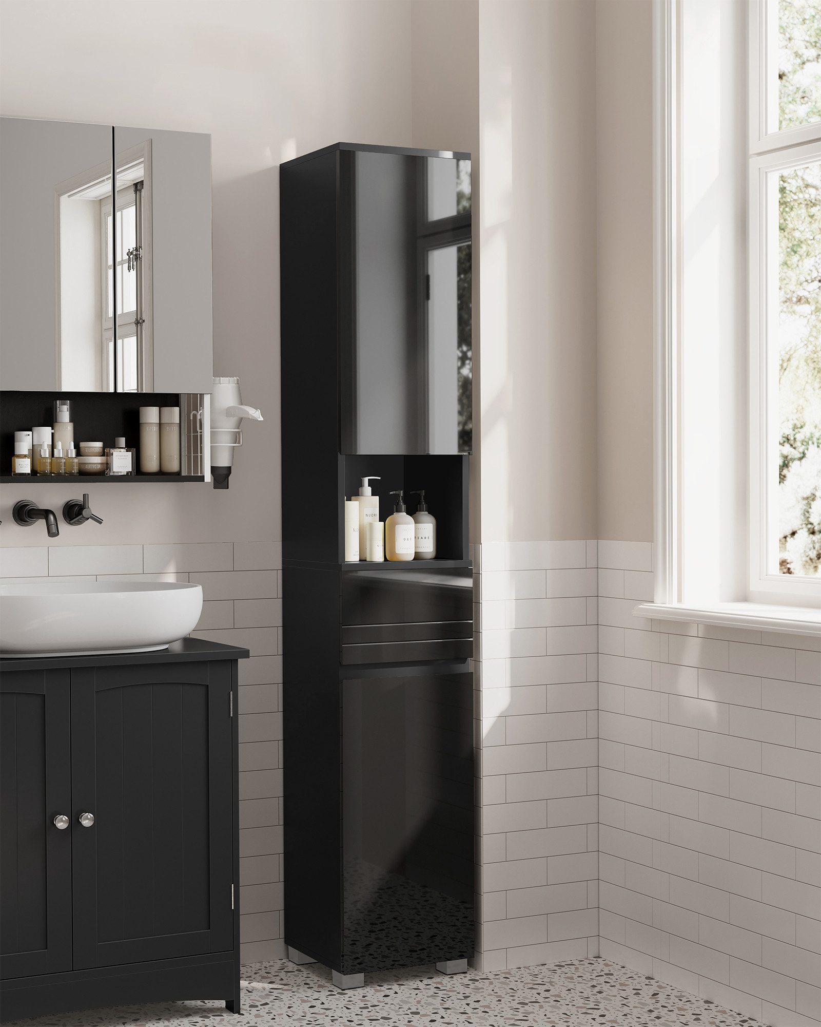 VASAGLE Badkommode Badezimmerschrank Badschrank Badezimmermöbel, verstellbare Ablagen, offenes Fach