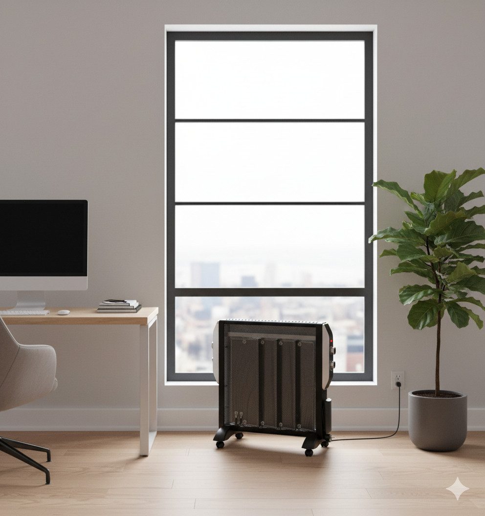 VALE Heizkörper Elektroheizung 2000W – leises Heizgerät mit Thermostat & 2 Stufen, Mit Rollen & Griff – kompakt, flexibel & sofort einsatzbereit