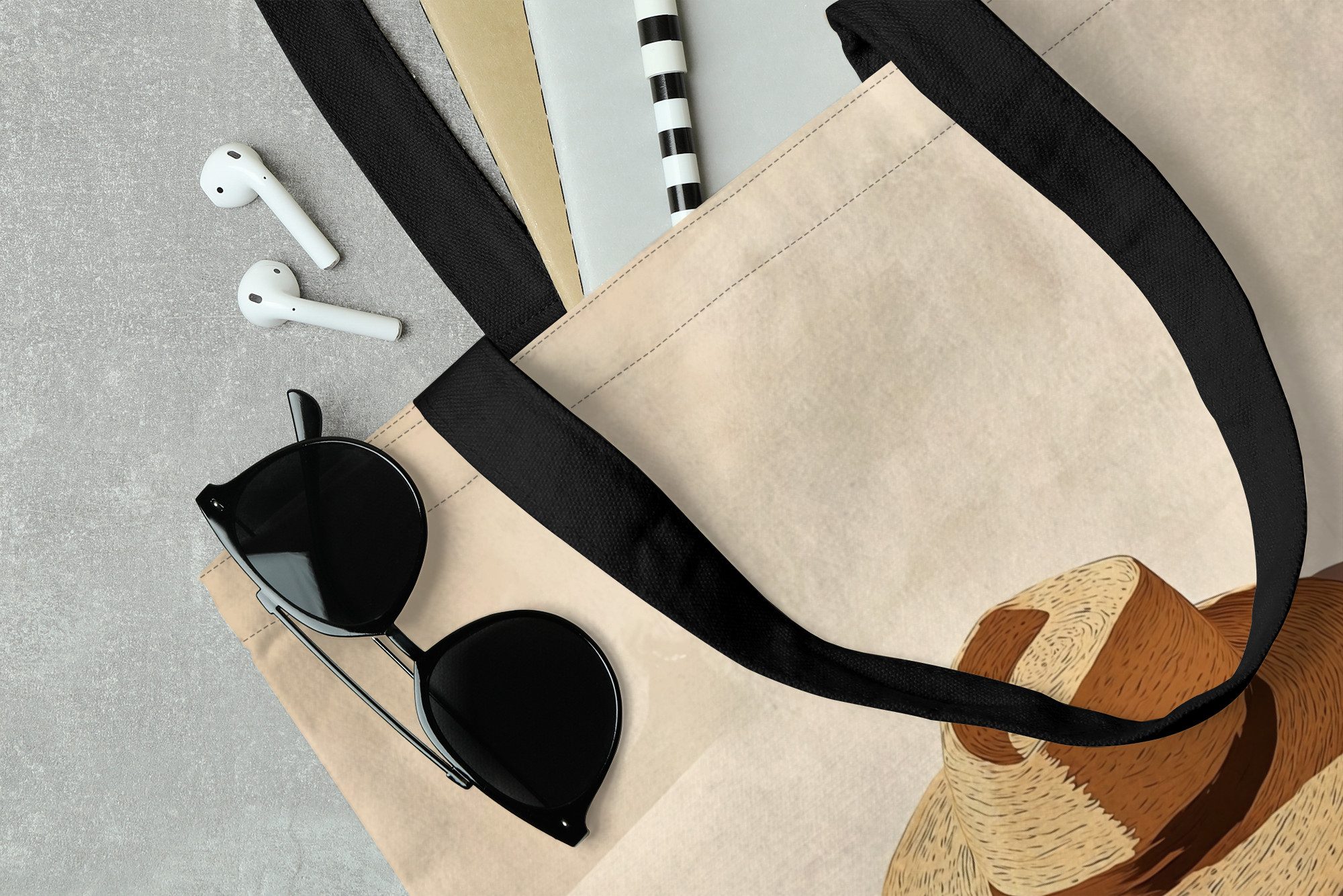 MuchoWow Shopper Hut - Minimalistisch - Farbton - Beige, Handtasche, Damen und Herren, Schultertasche, Umhängetasche, Tote Bag