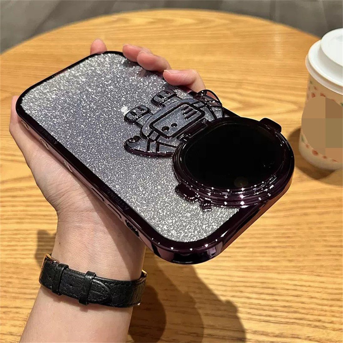 DÖRÖY Handytasche Glitter Schwarz Astronaut Case Plating iPhone Case, für Gradient Tasche 14Pro