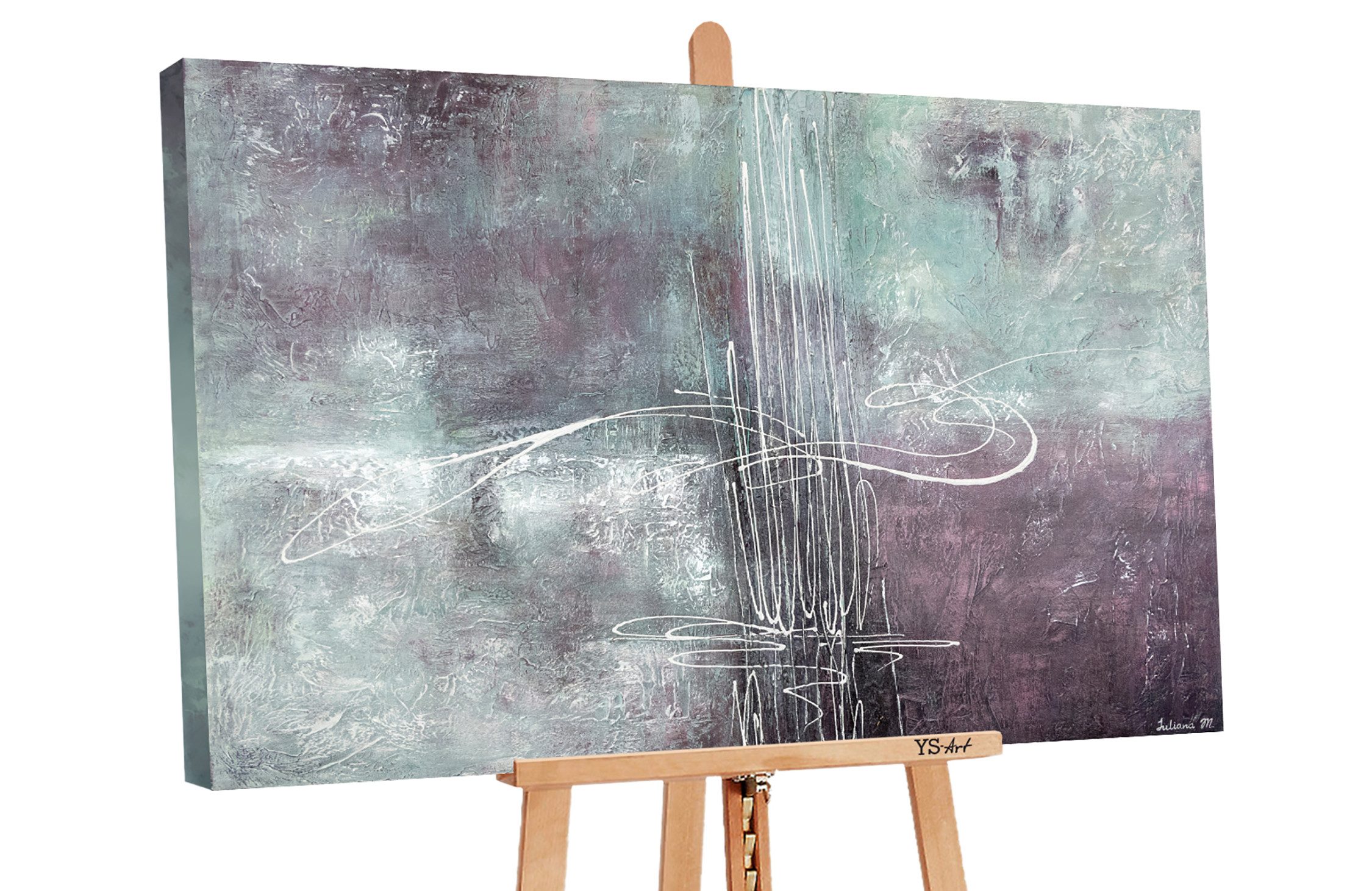 YS-Art Картина Melodie, Abstrakte Изображения, Abstraktes Leinwand Bild Handgemalt Schleife Lila Blau